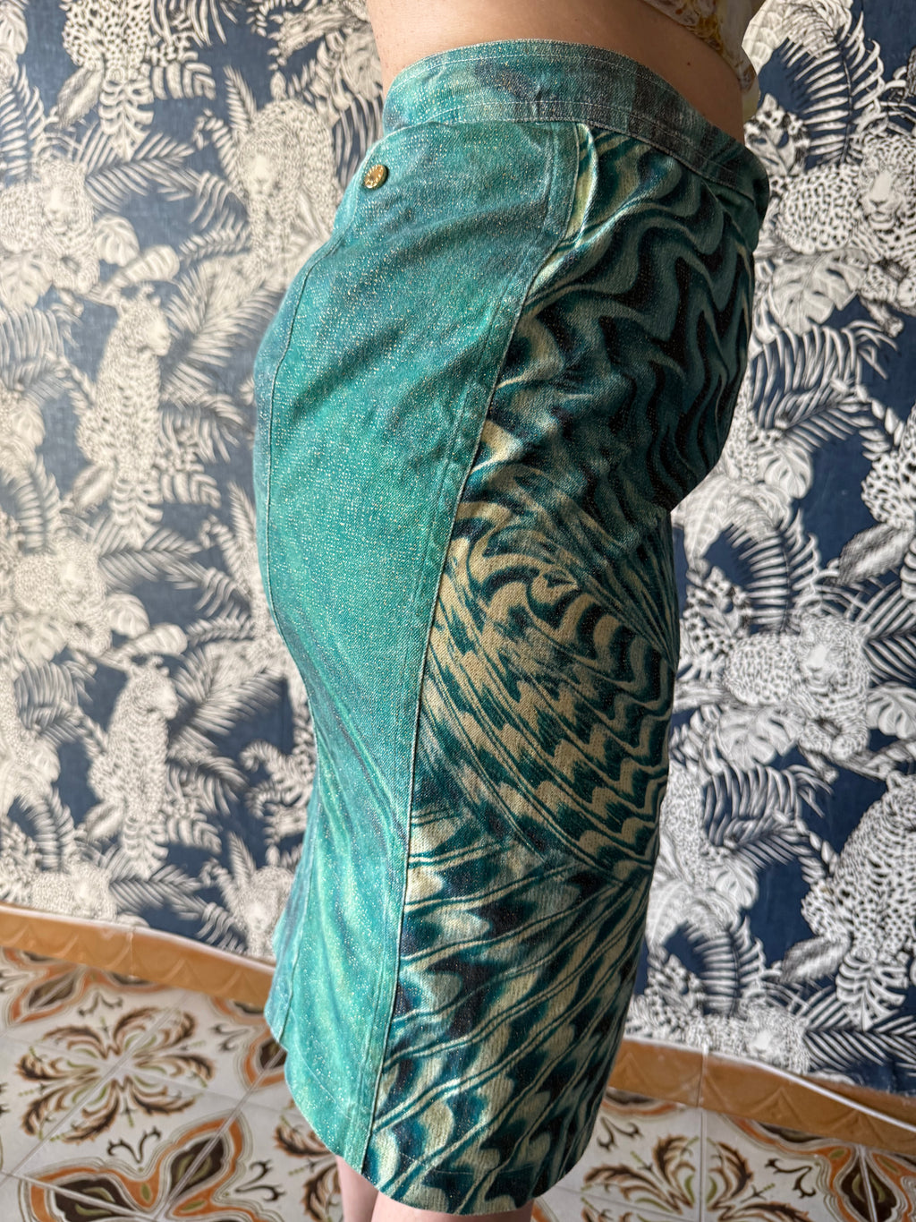 Gonna Roberto Cavalli SS2001 stampa psichedelica verde