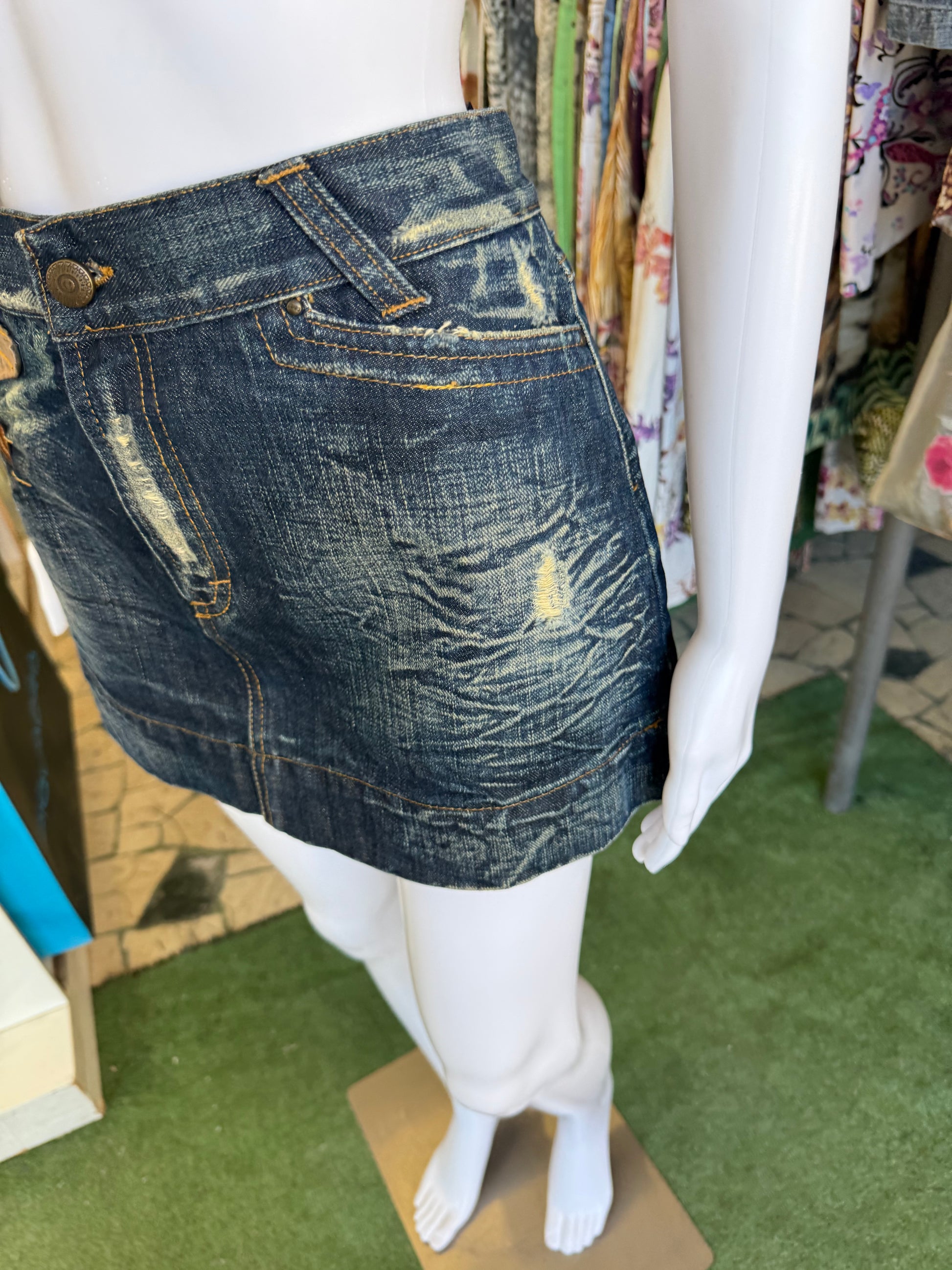 Mini gonna Roberto Cavalli pelle e denim Y2K 00s