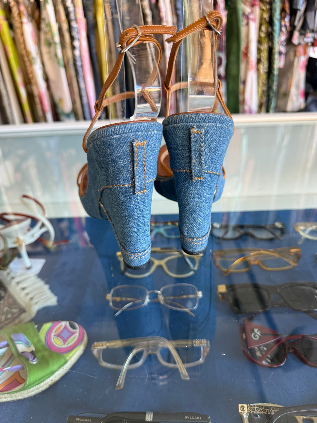 Sandali Casadei zeppa denim e pelle 00s