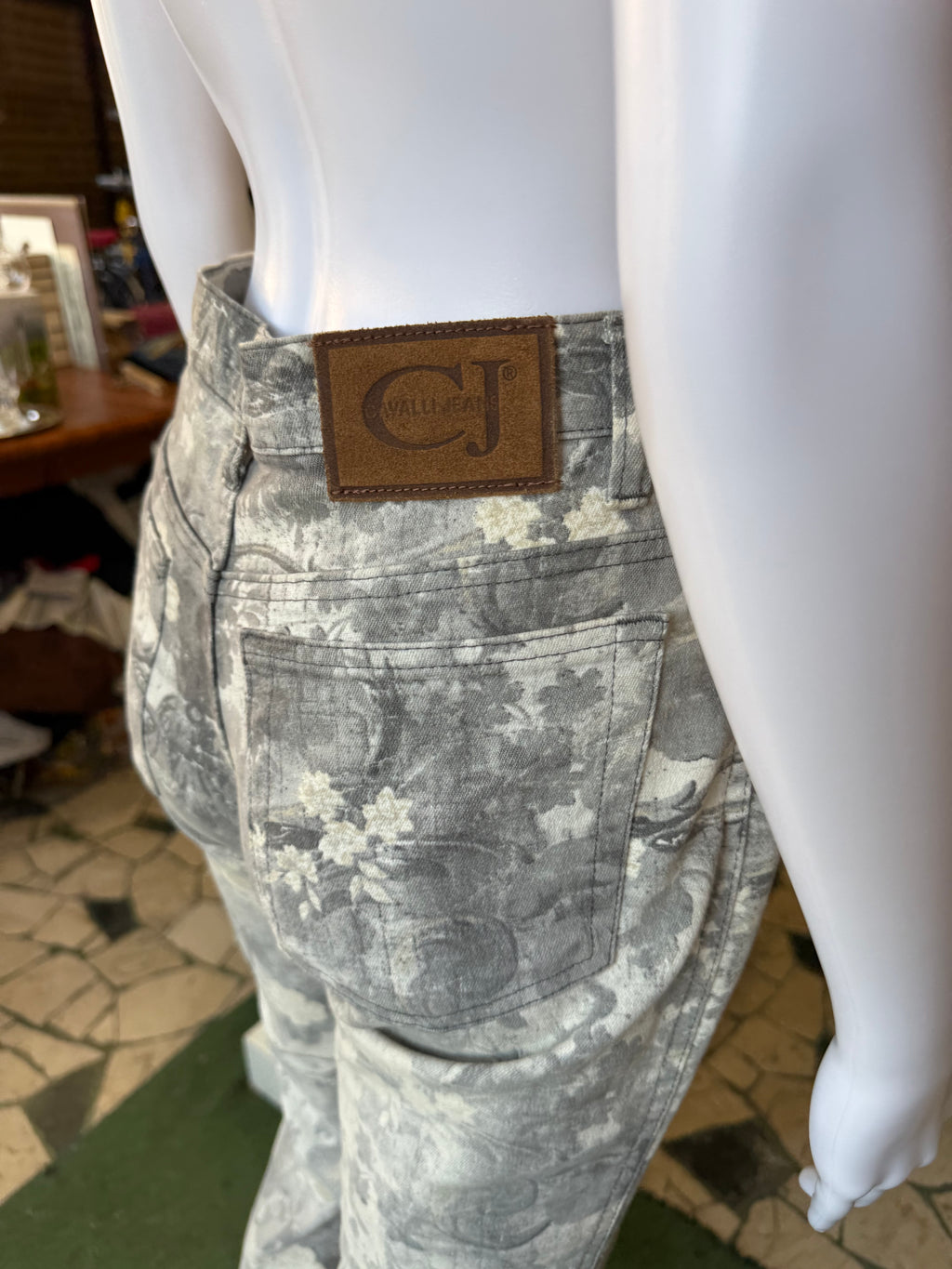 Jeans Roberto Cavalli fiori grigi 90s