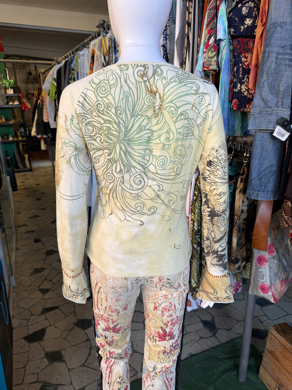 Top Roberto Cavalli fiori e bruciature 00s