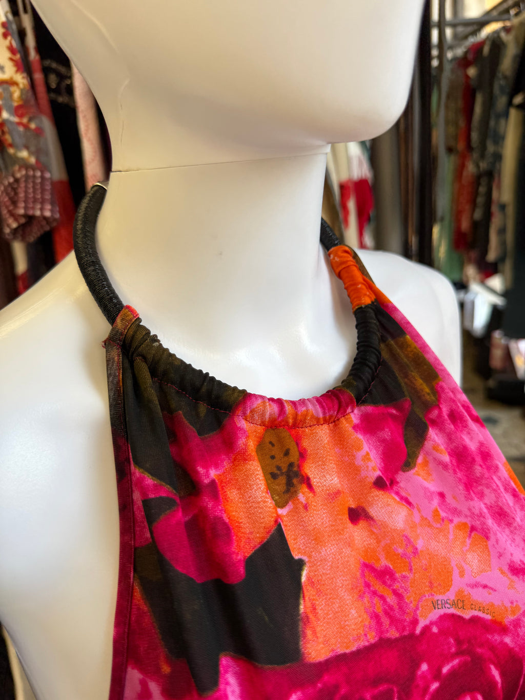 Top Versace fiori con collana 90s