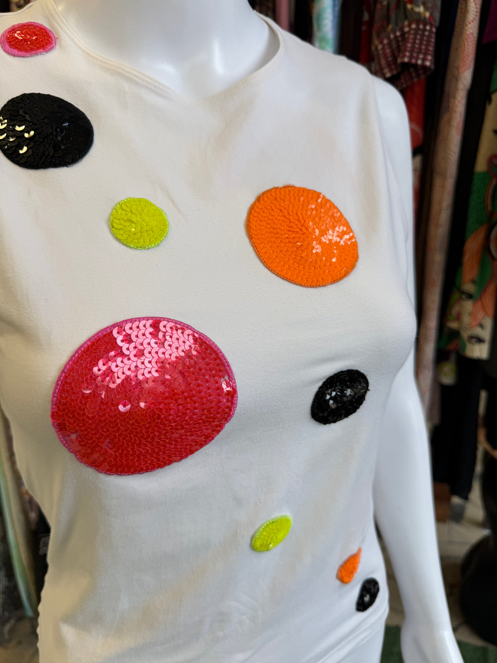 Top Moschino pianeti in paillettes 90s