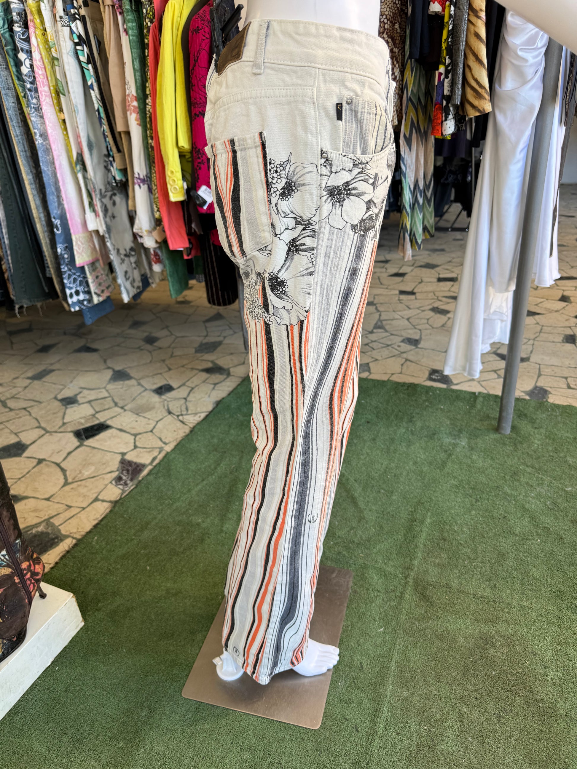 Jeans Roberto Cavalli fiori astratti 2000s