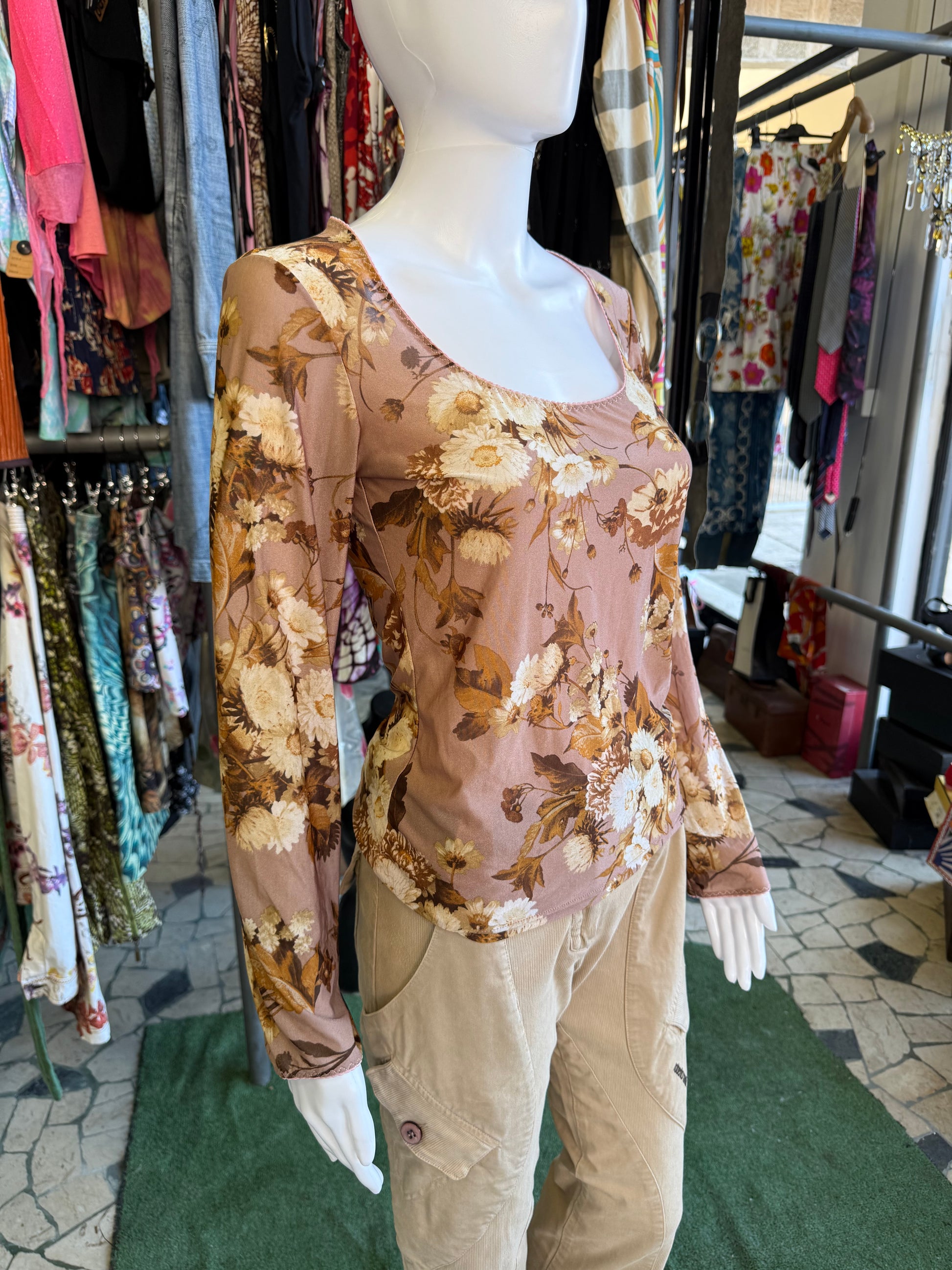 Top Roberto Cavalli manica lunga floreale 00s