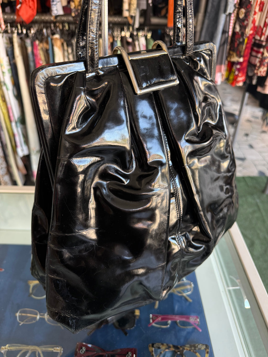 Borsa Bottega Veneta vernice nera anni 70