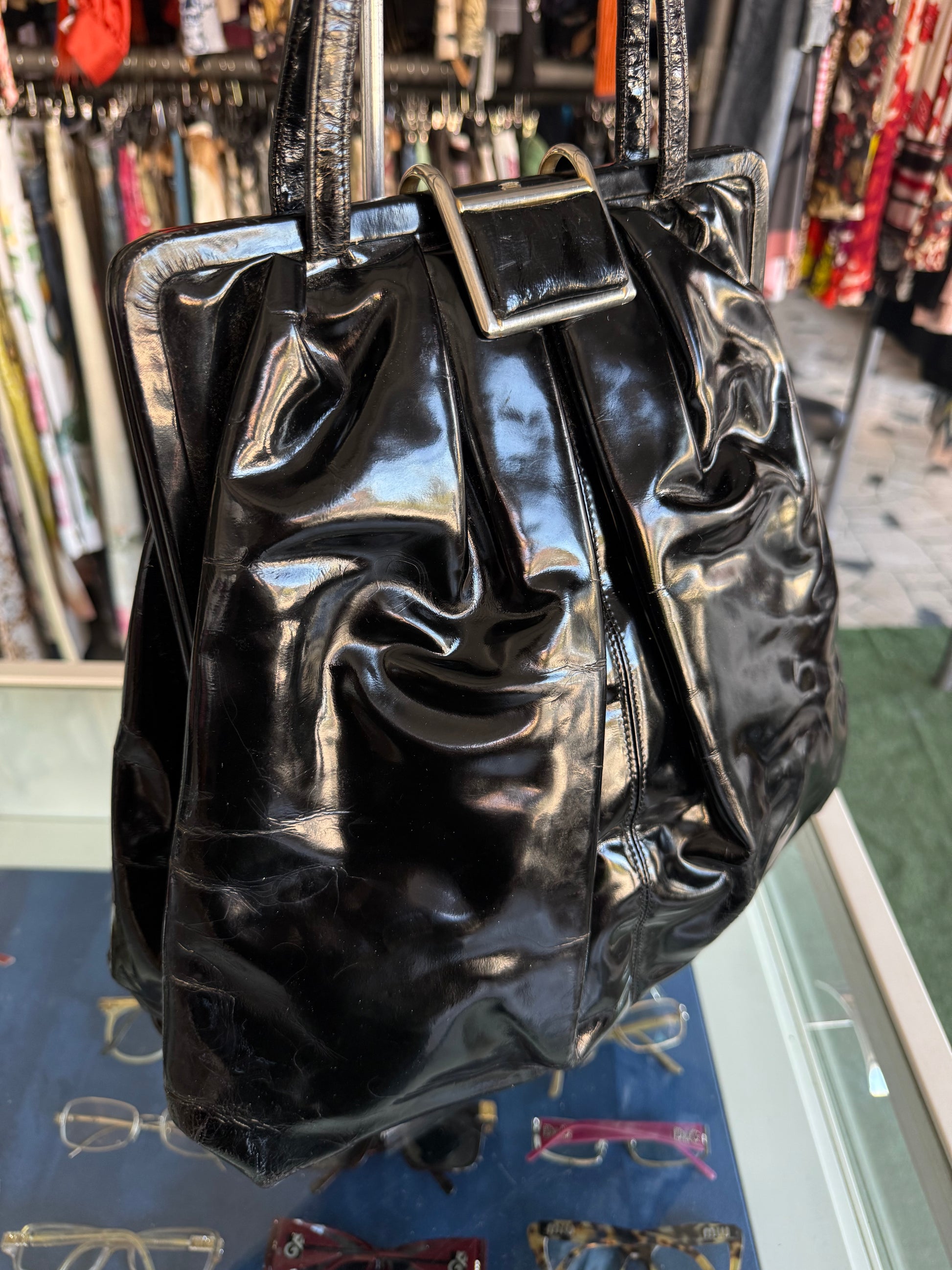 Borsa Bottega Veneta vernice nera anni 70