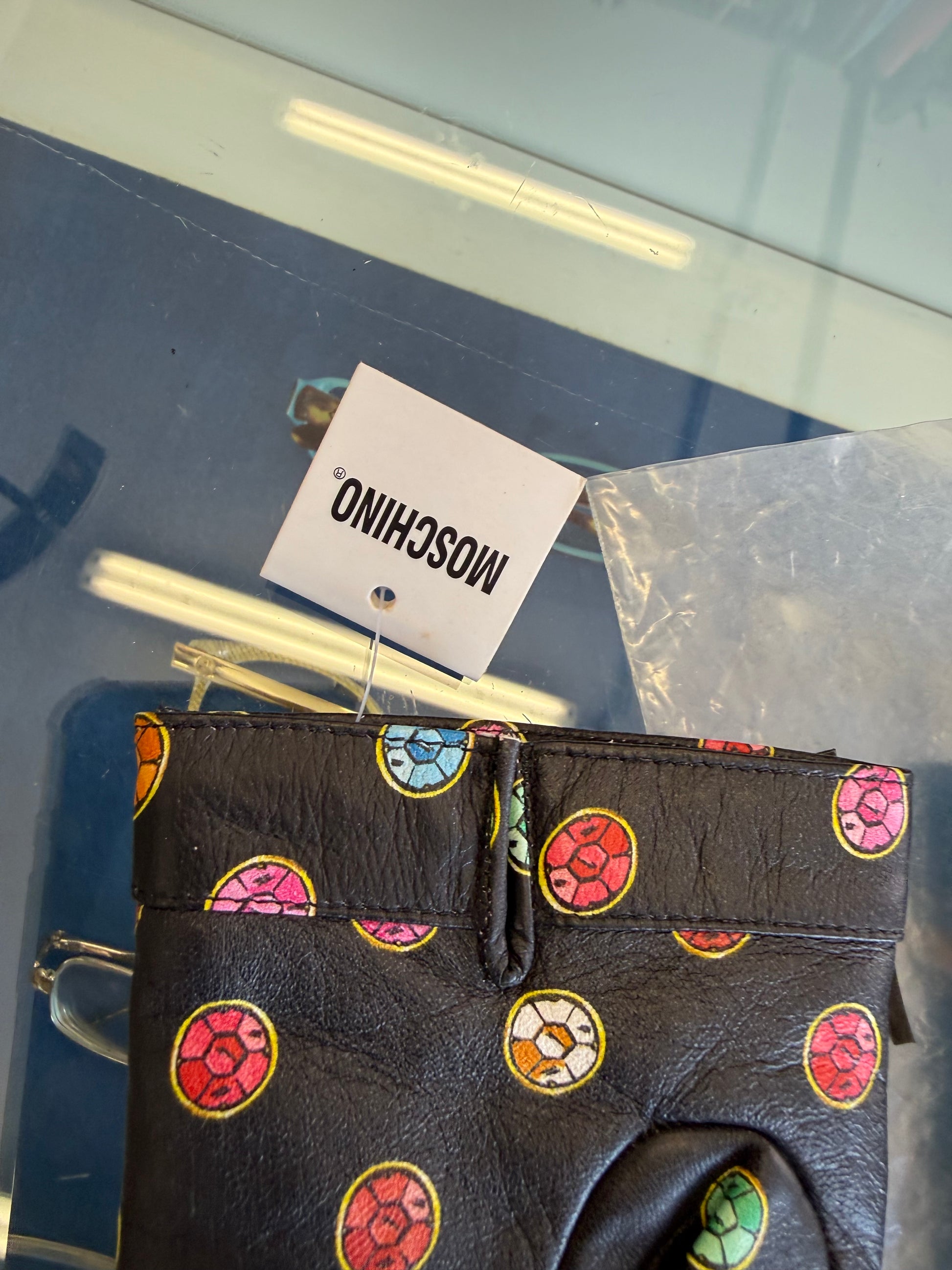 Guanti Moschino in pelle stampa gemme nuovi 00s
