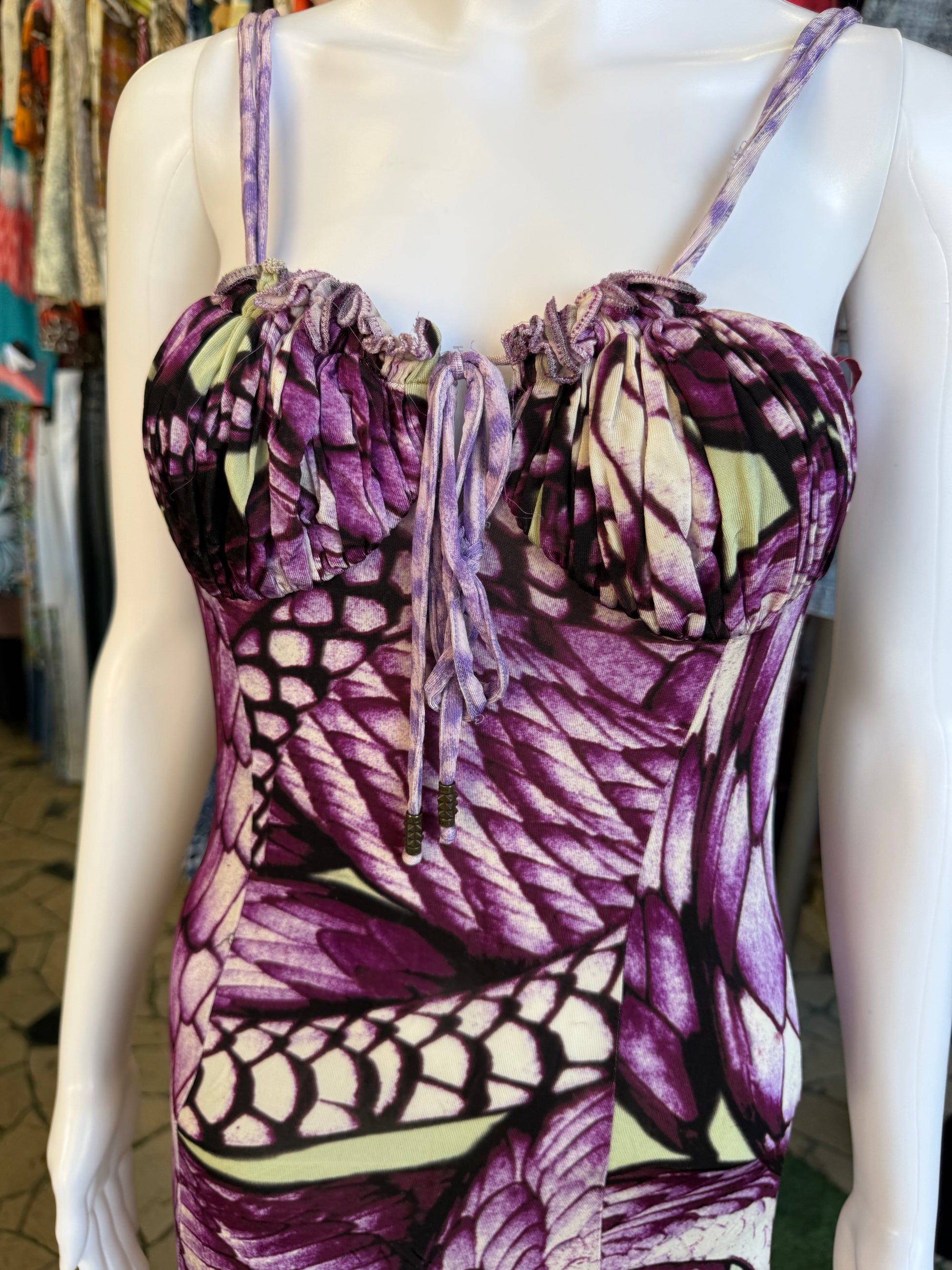 Abito Roberto Cavalli squame serpente viola 00s