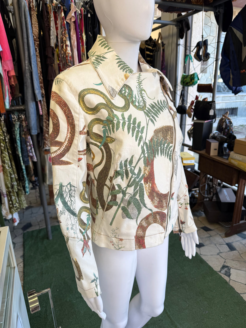 Giacca chiodo Roberto Cavalli serpente e piante 00s