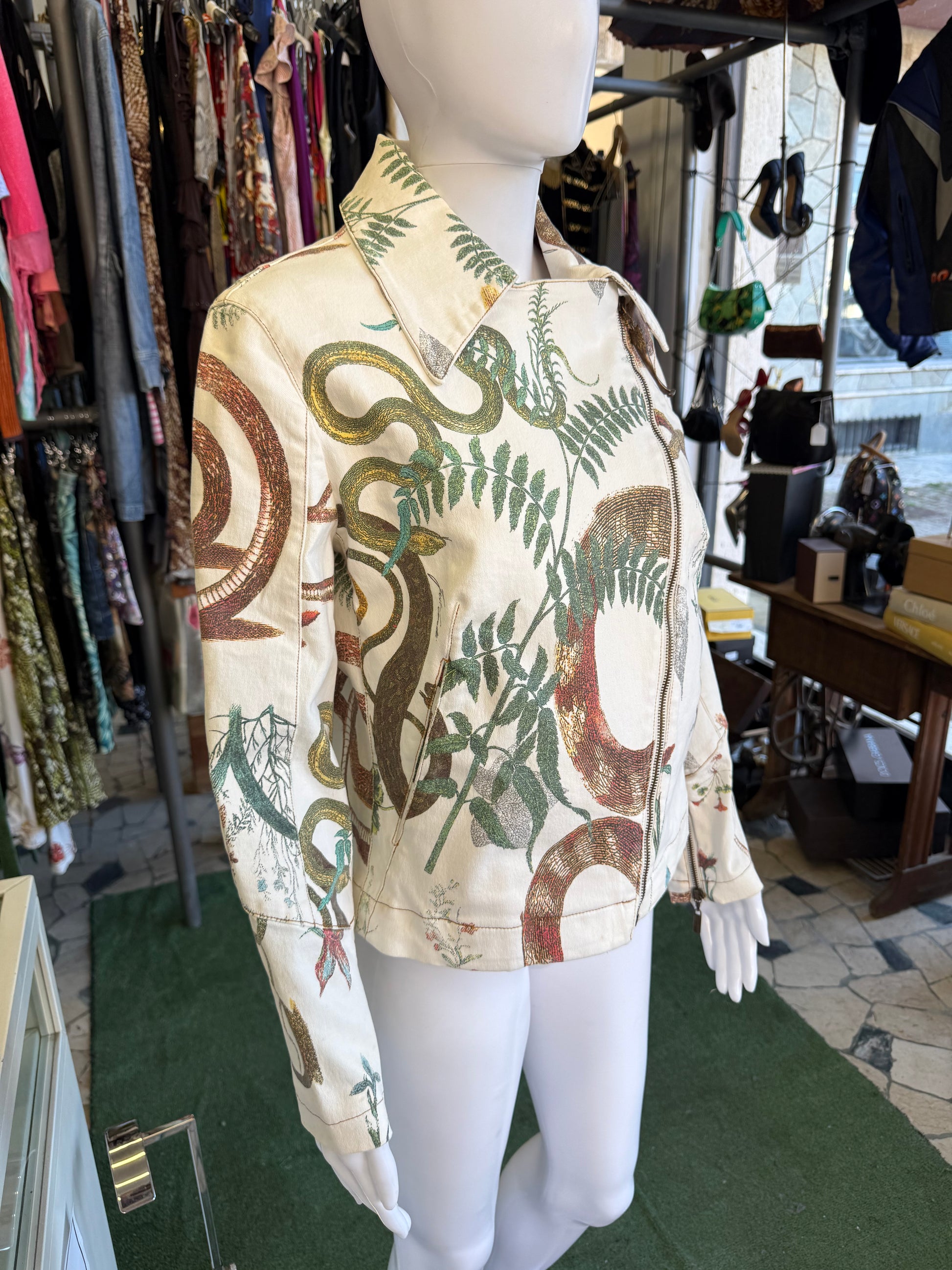 Giacca chiodo Roberto Cavalli serpente e piante 00s