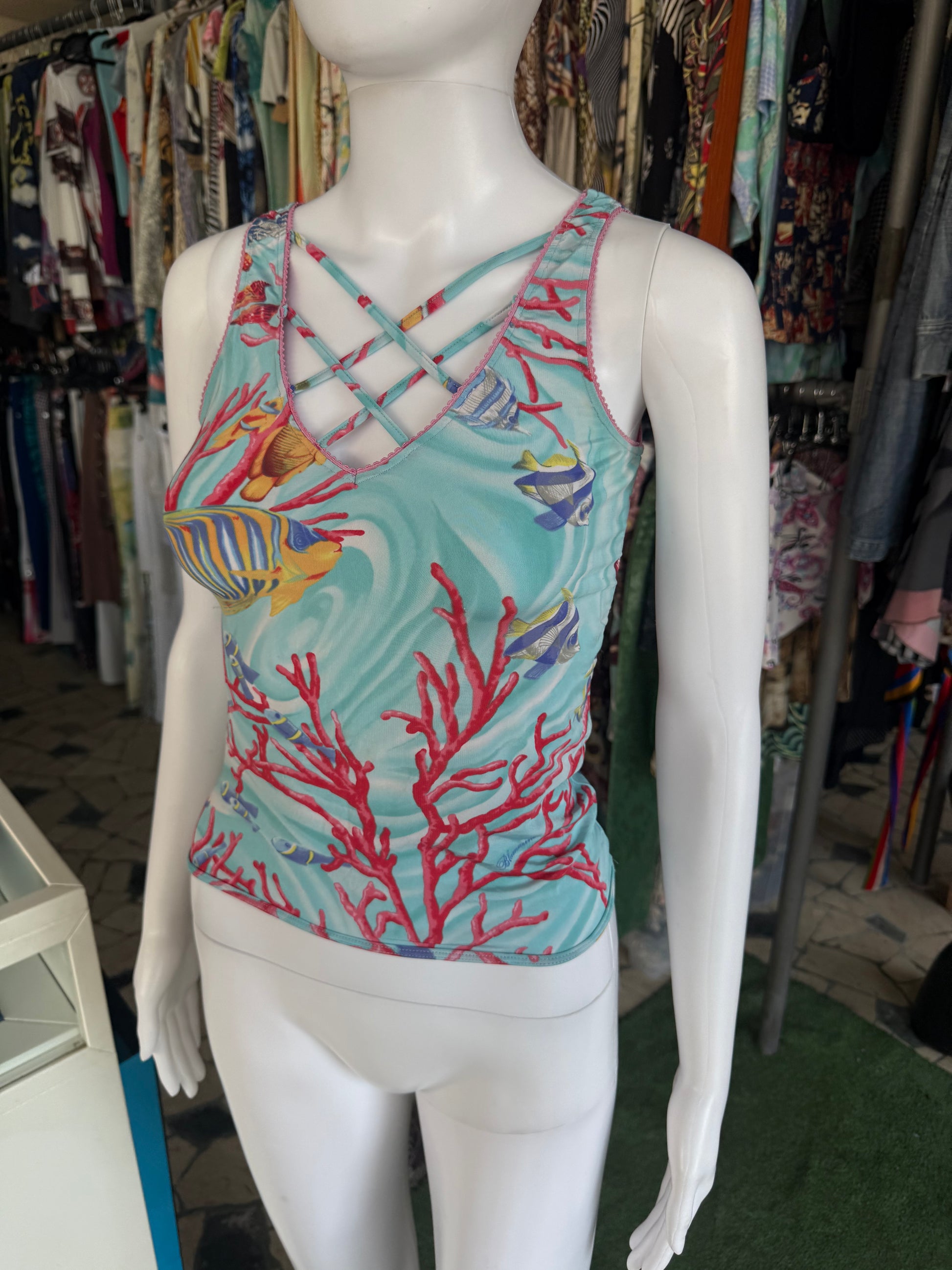 Top Blumarine stampa pesci e coralli 00s