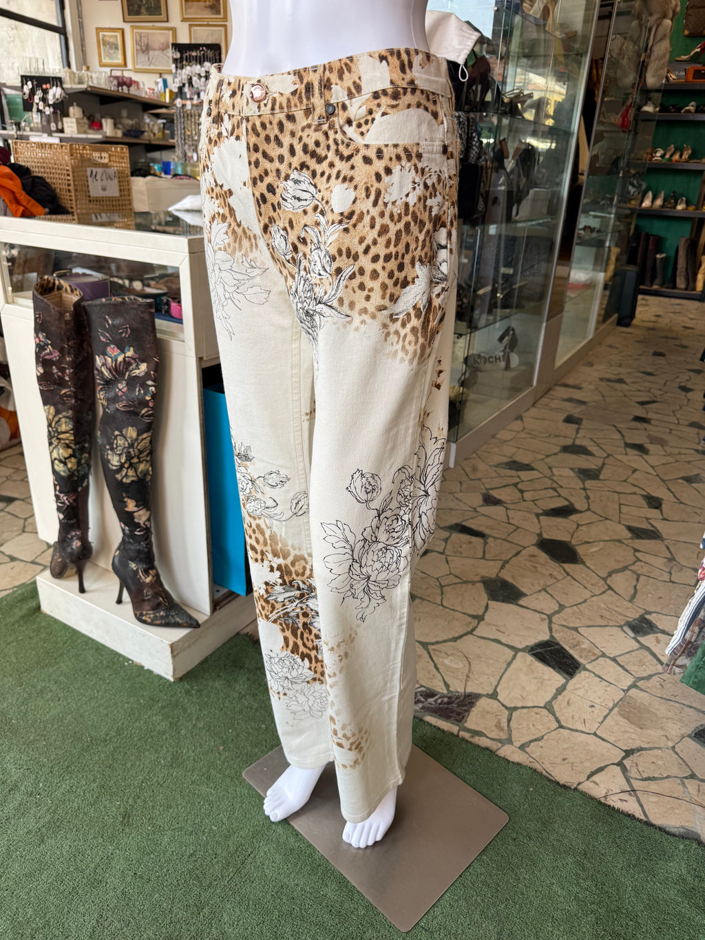 Jeans Roberto Cavalli SS2002 Leopardo e rose