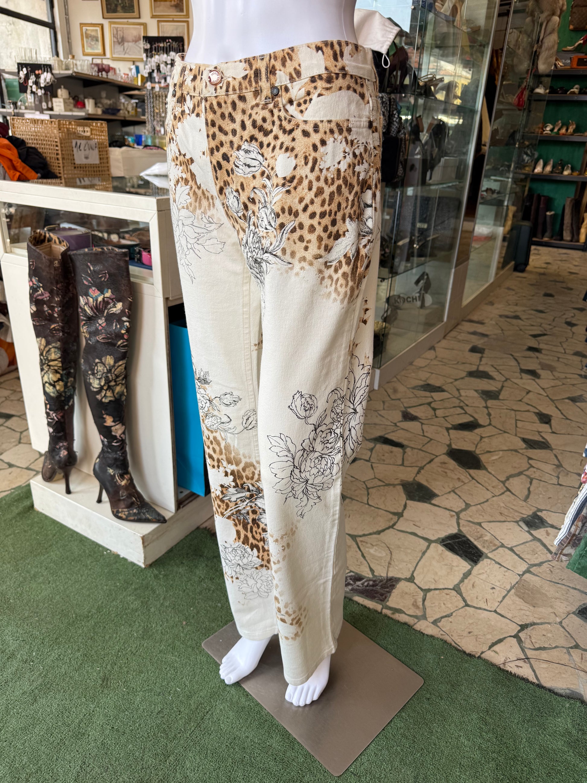 Jeans Roberto Cavalli SS2002 Leopardo e rose