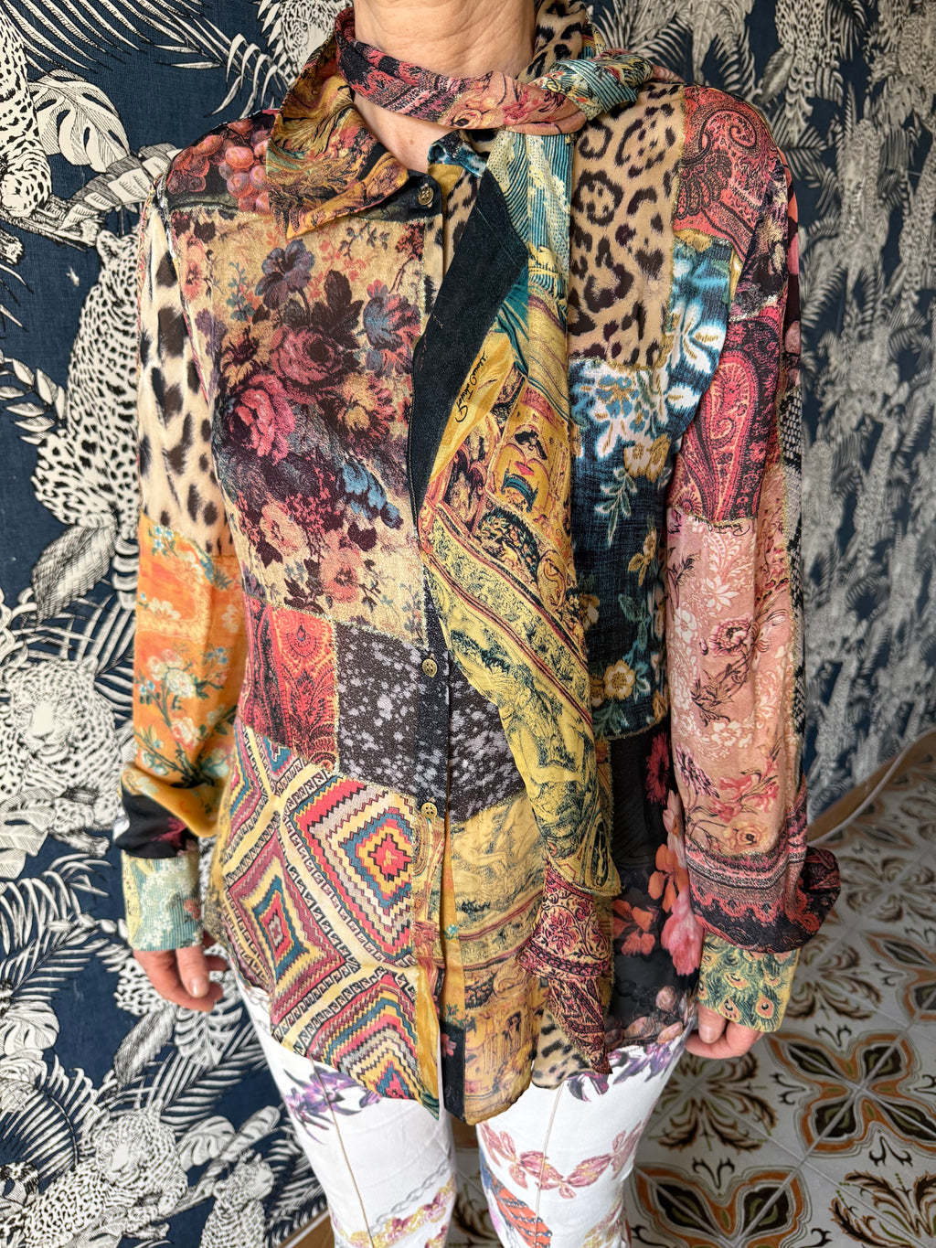 Camicia Roberto Cavalli SS2002 patchwork seta nuova