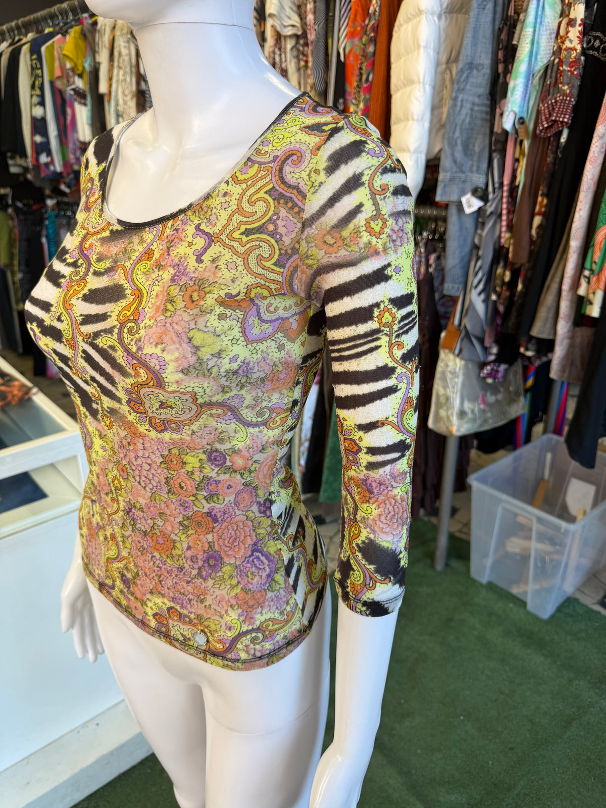 Top a manica lunga Roberto Cavalli patchwork animalier 00s