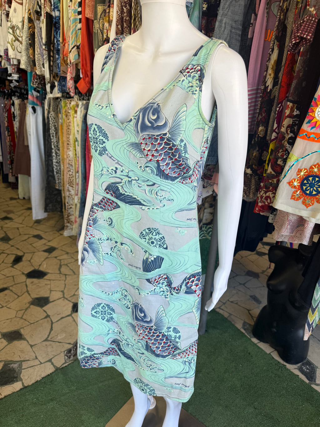Abito Moschino carpe koi giapponesi 90s