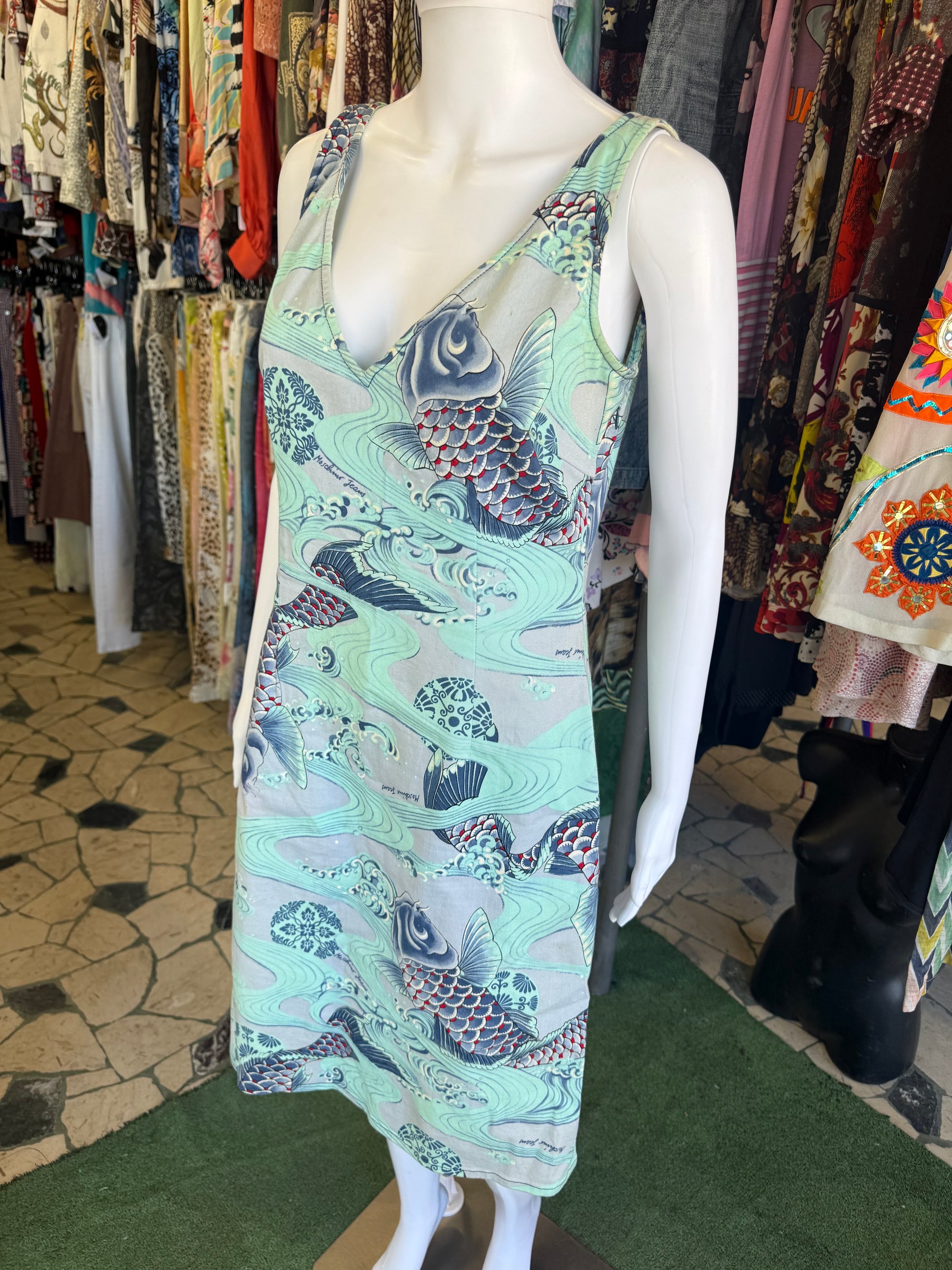 Abito Moschino carpe koi giapponesi 90s