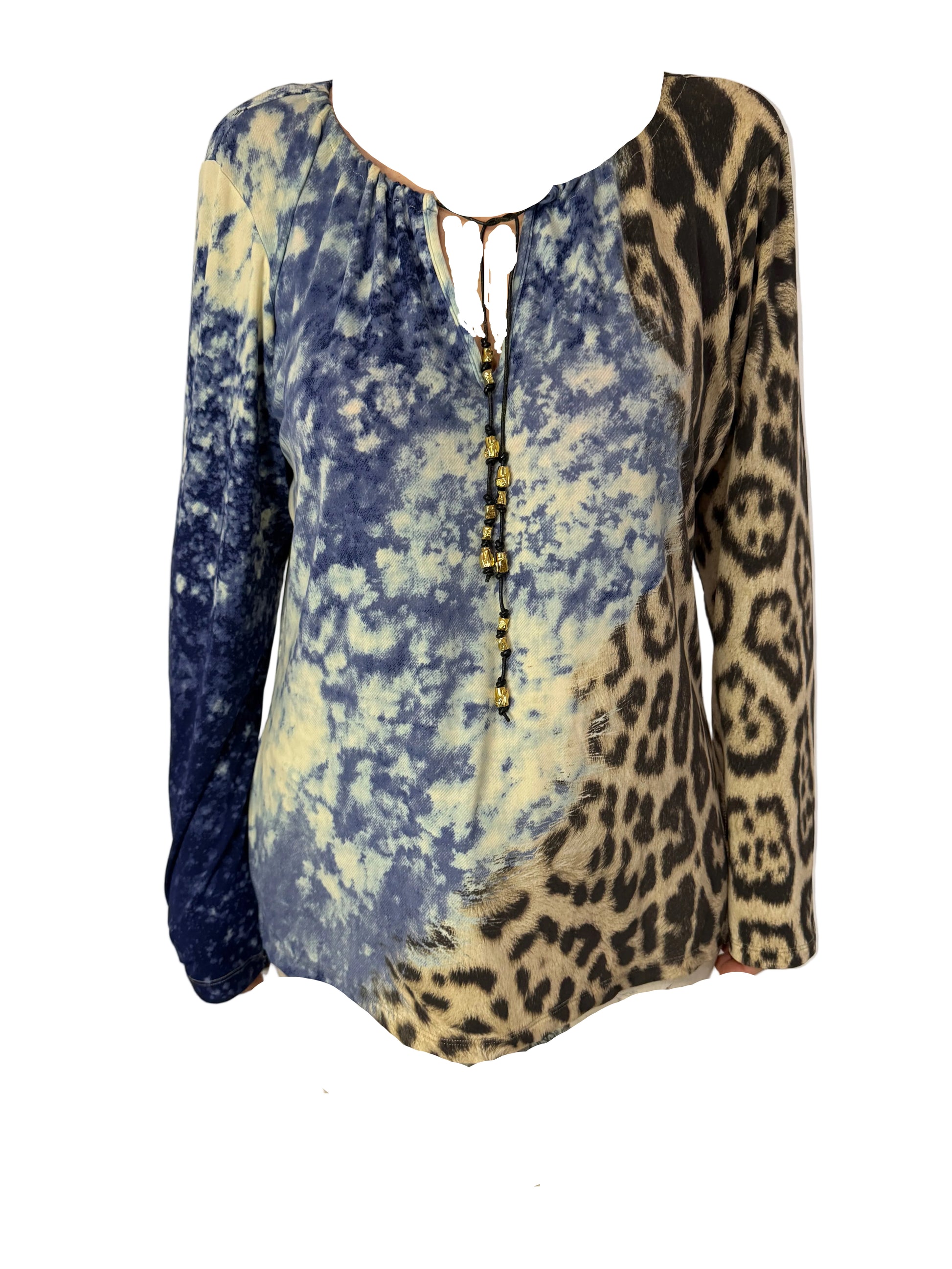 Top manica lunga leopardo e oceano Roberto Cavalli FW2001
