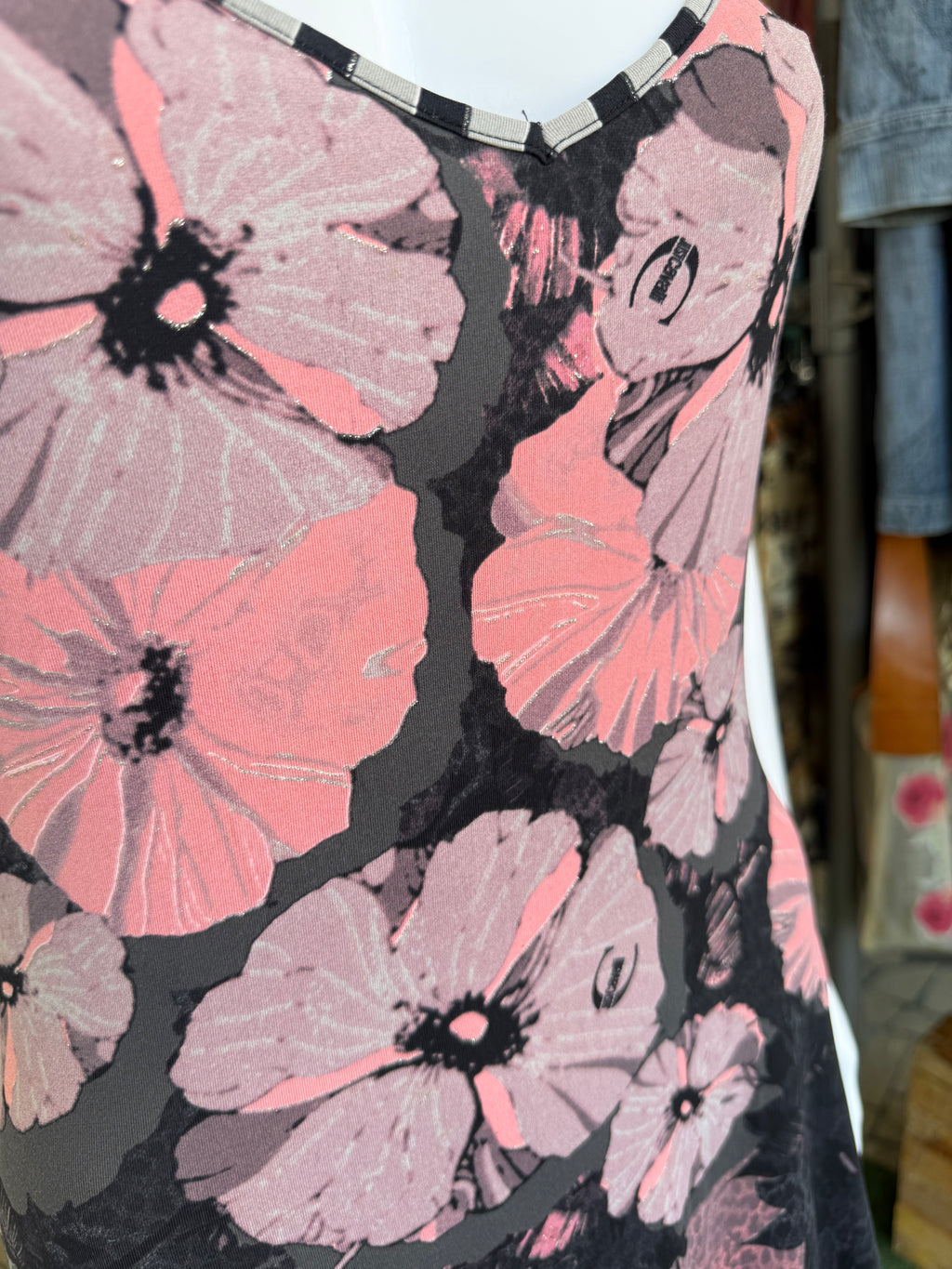 Abito Roberto Cavalli fiori e righe 2000s