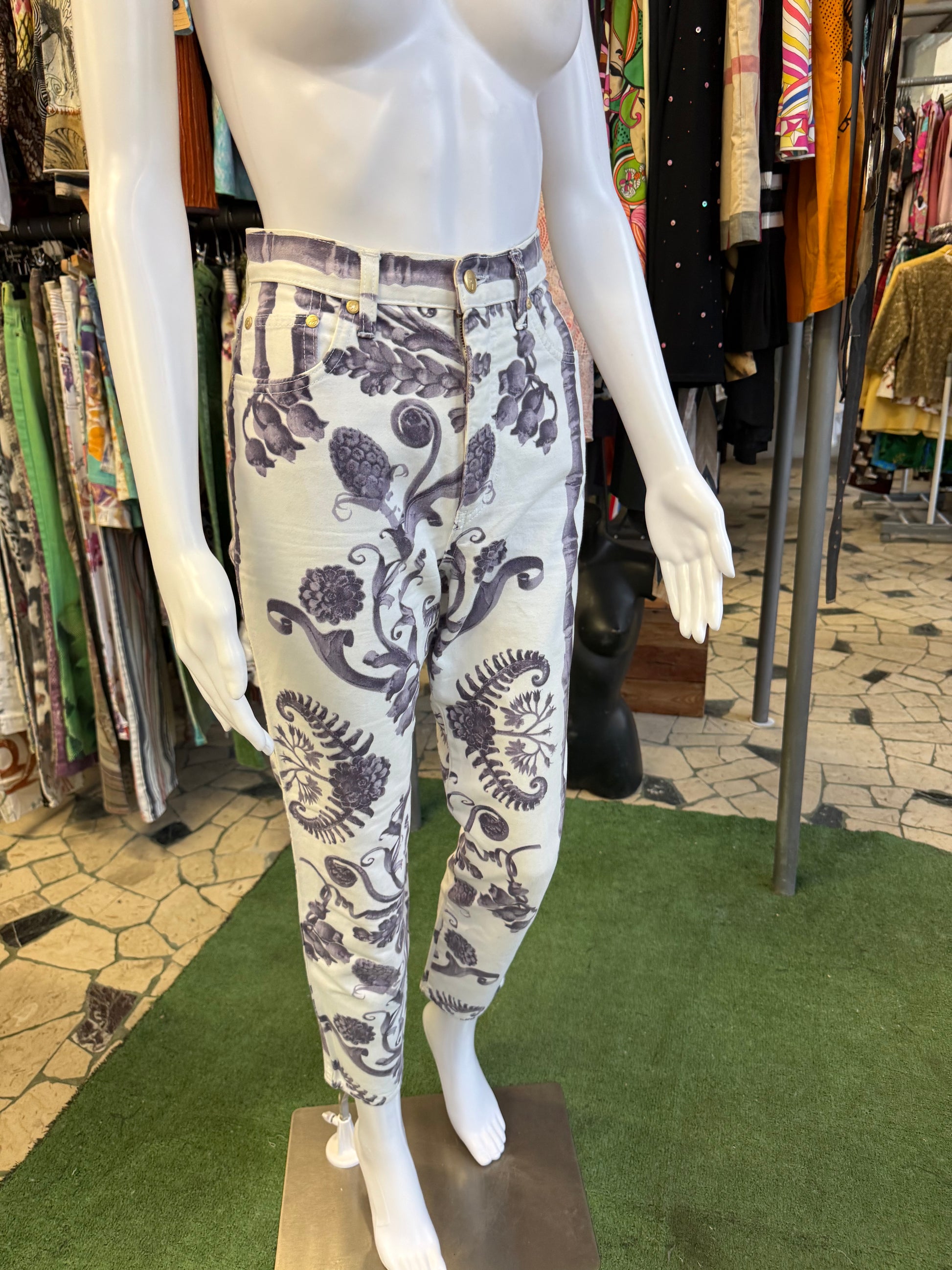 Jeans Moschino fiori e bambù 90s
