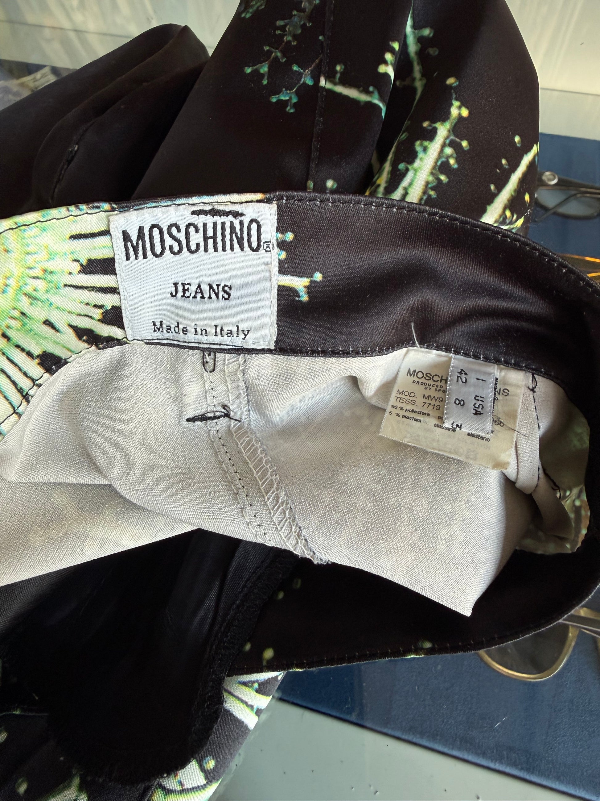 Pantaloni Moschino fiori a microscopio 90s