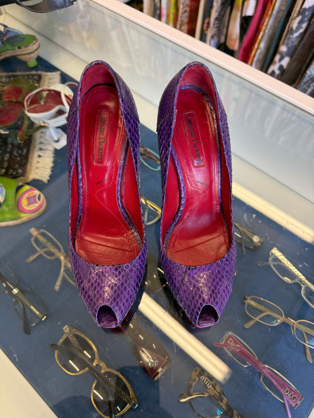 Décolleté Cesare Paciotti pitone viola 00s