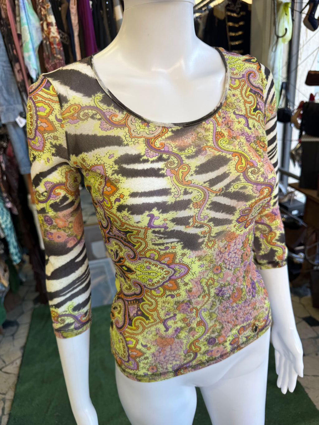 Top a manica lunga Roberto Cavalli patchwork animalier 00s
