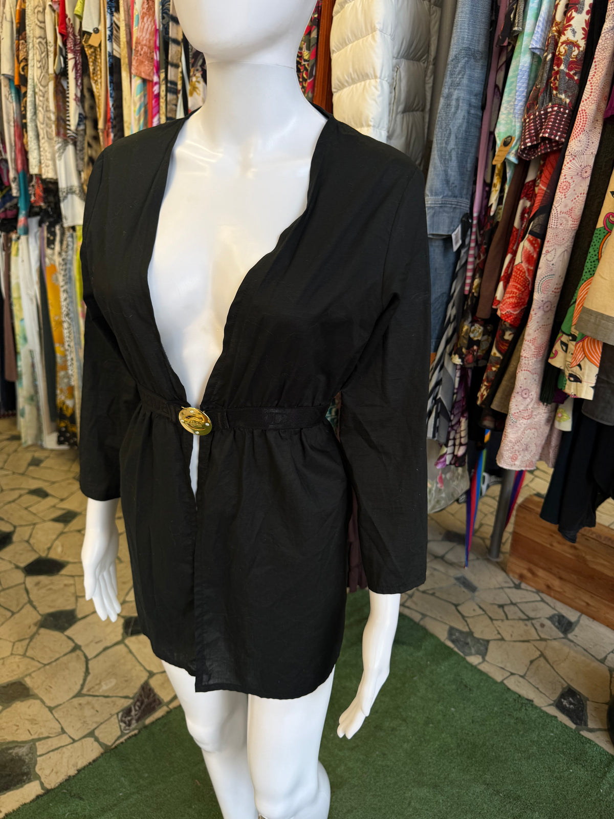 Camicia abito sopracostume Roberto Cavalli nero con gioiello oro