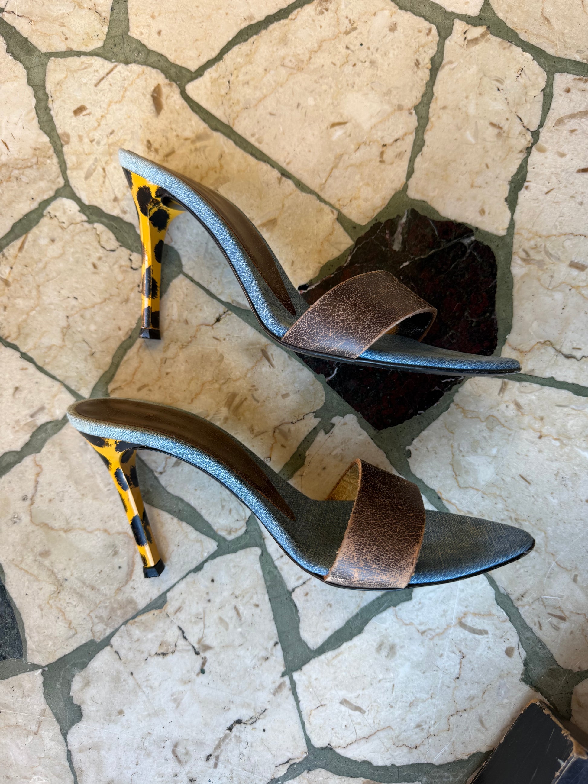 Sandali Roberto Cavalli denim pelle e leopardo 2000”