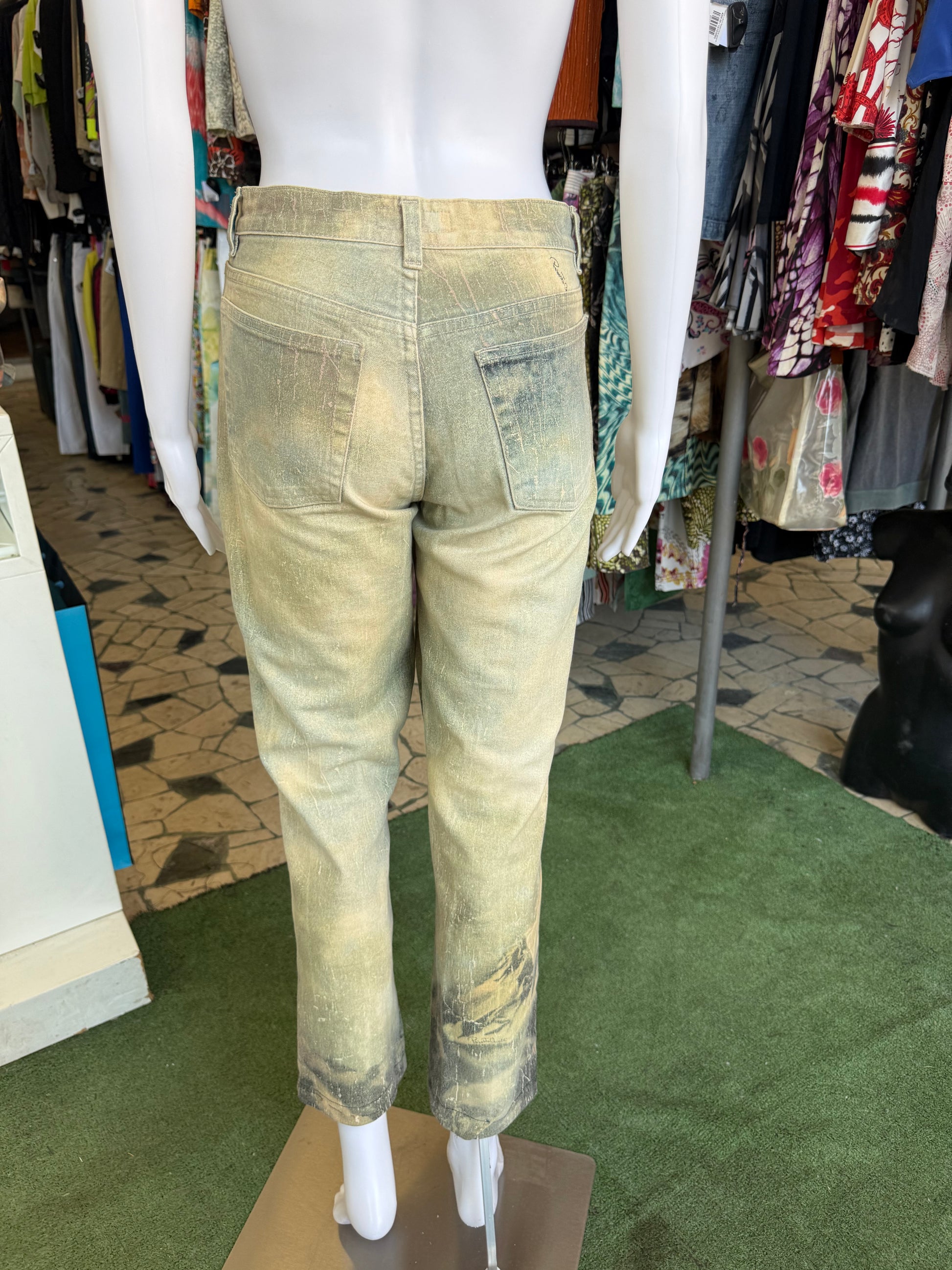 Jeans Roberto Cavalli rinascimentale quadro verde 90s