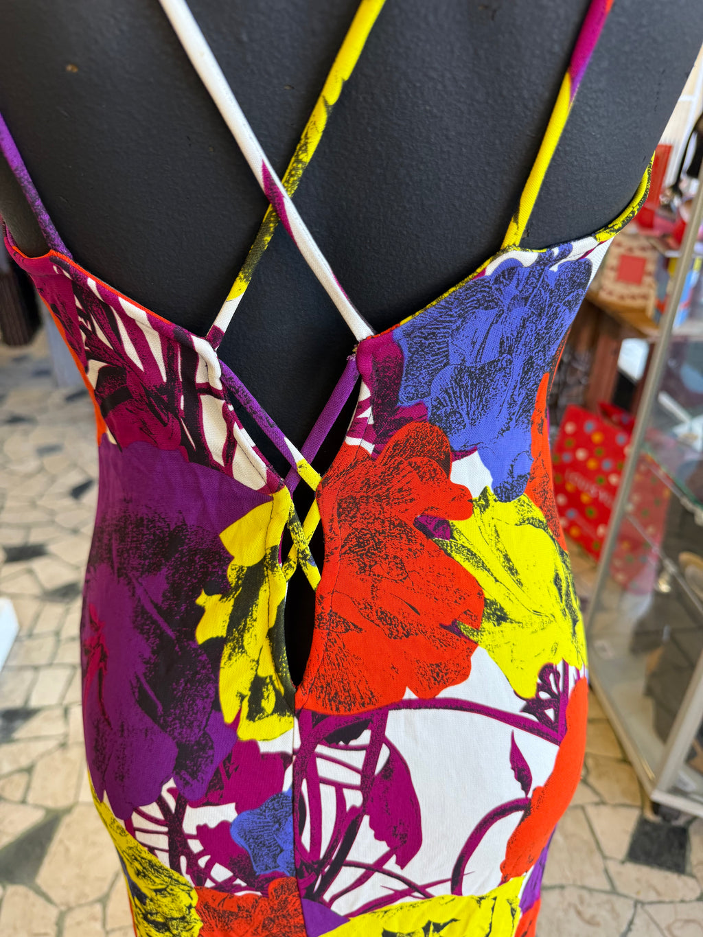 Abito Gianni Versace SS2002 stampa fiori multicolore