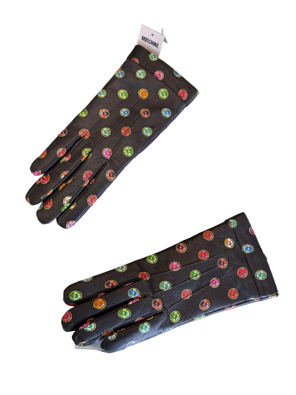 Guanti Moschino in pelle stampa gemme nuovi 00s