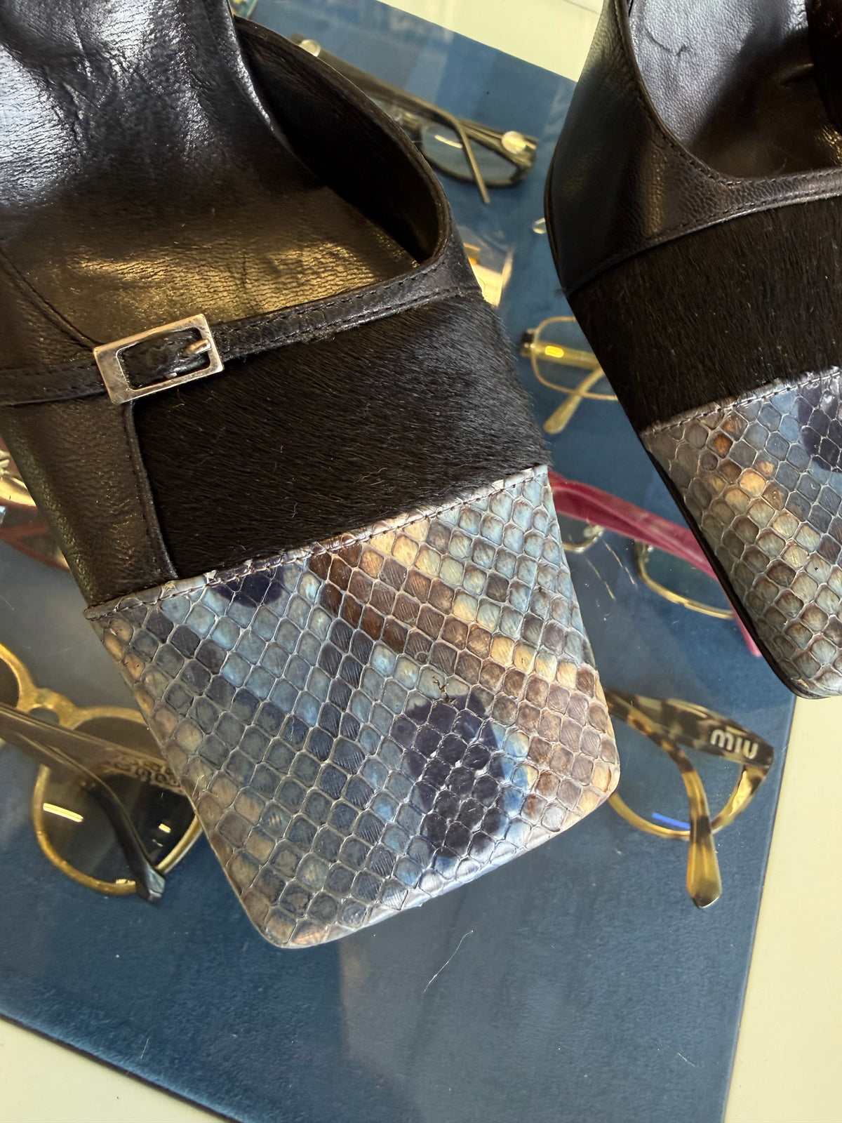 Sandali con tacco Casadei pitone e cavallino 90s nuove