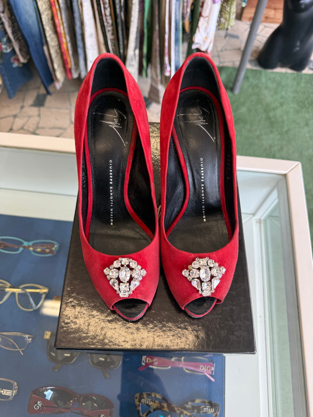 Tacchi Giuseppe Zanotti cristalli rosso 2010s