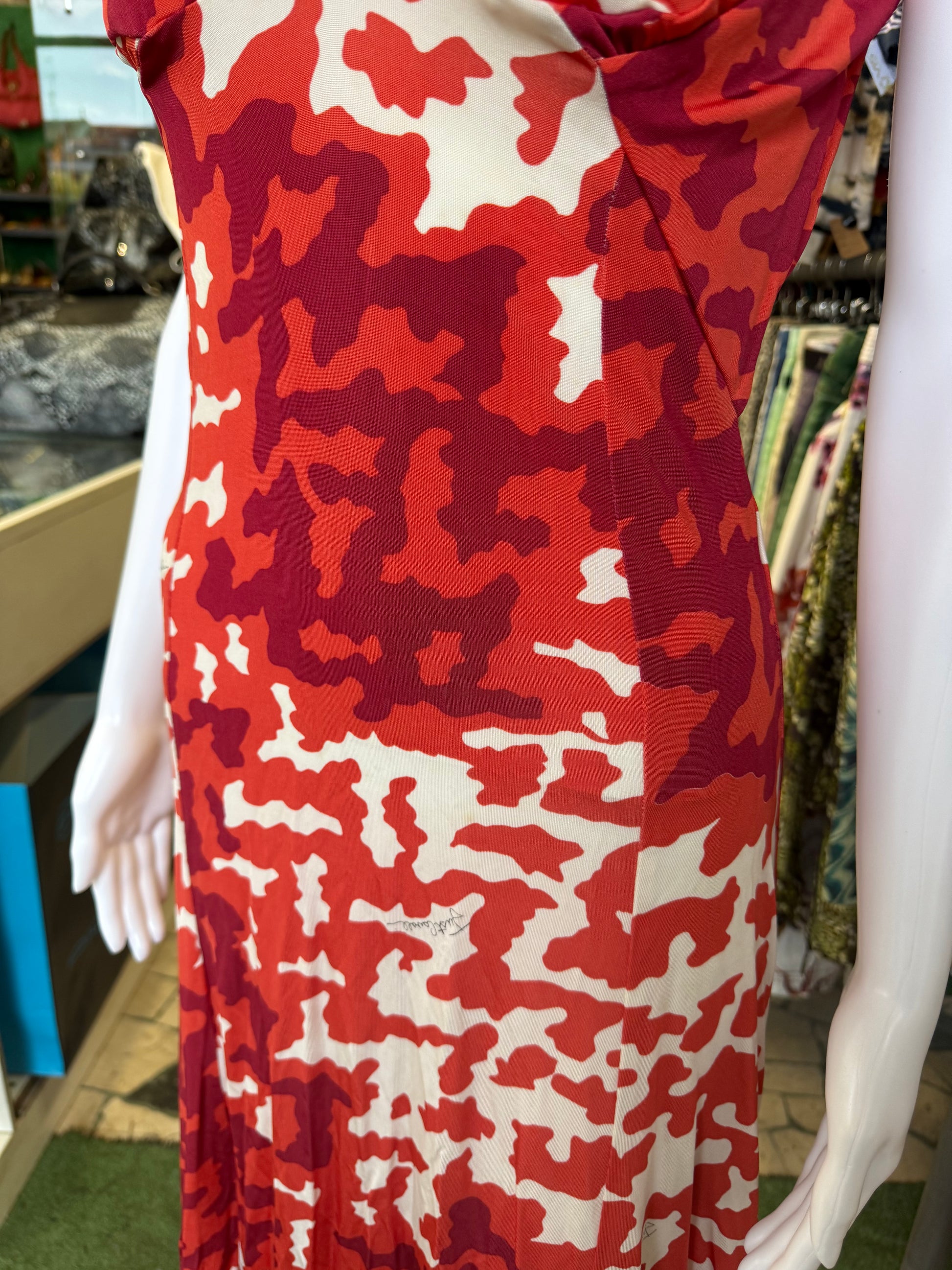 Abito Roberto Cavalli mimetico rosso 2000s
