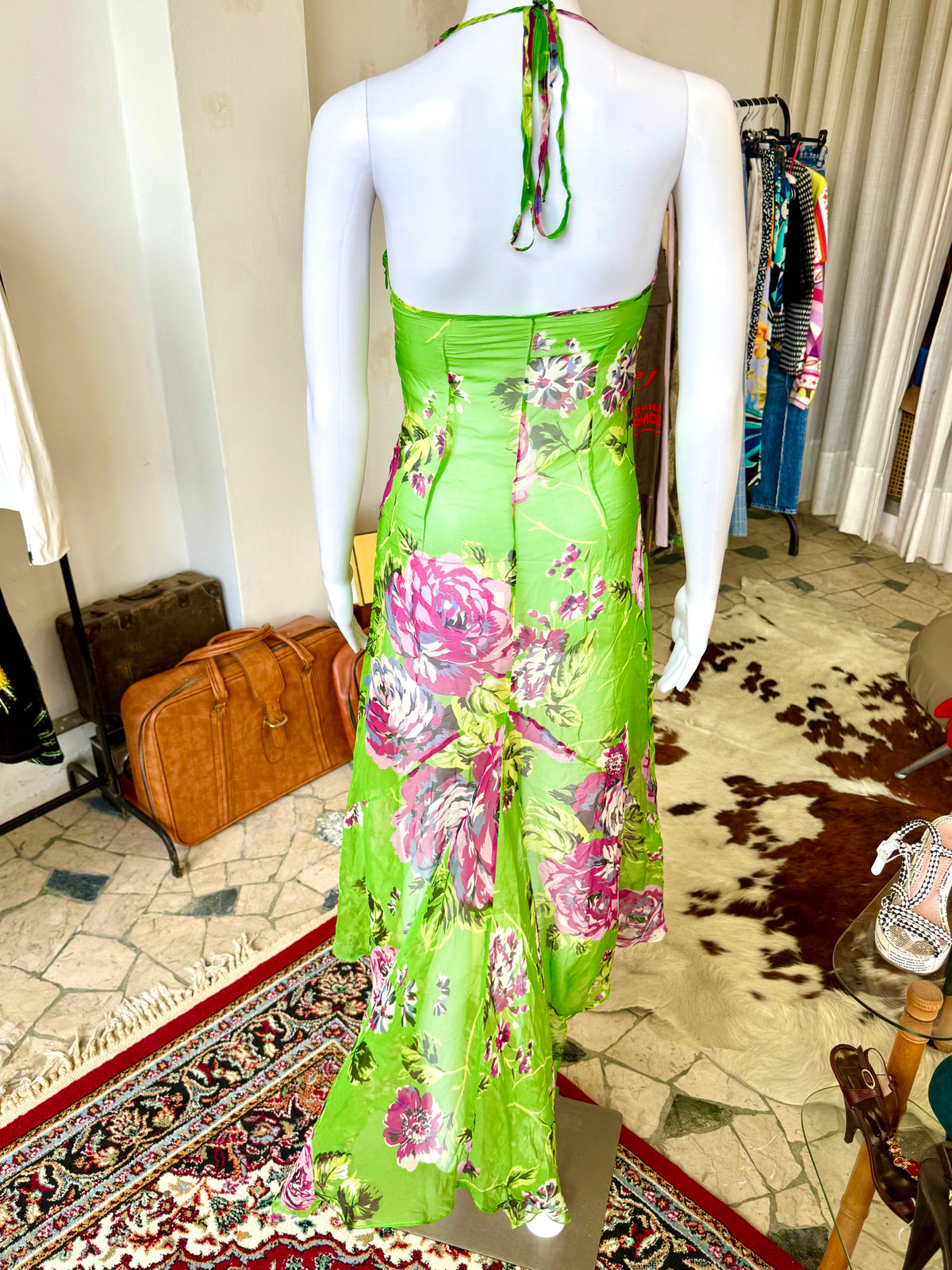 Abito Dolce & Gabbana seta stampata fiori su verde 00s
