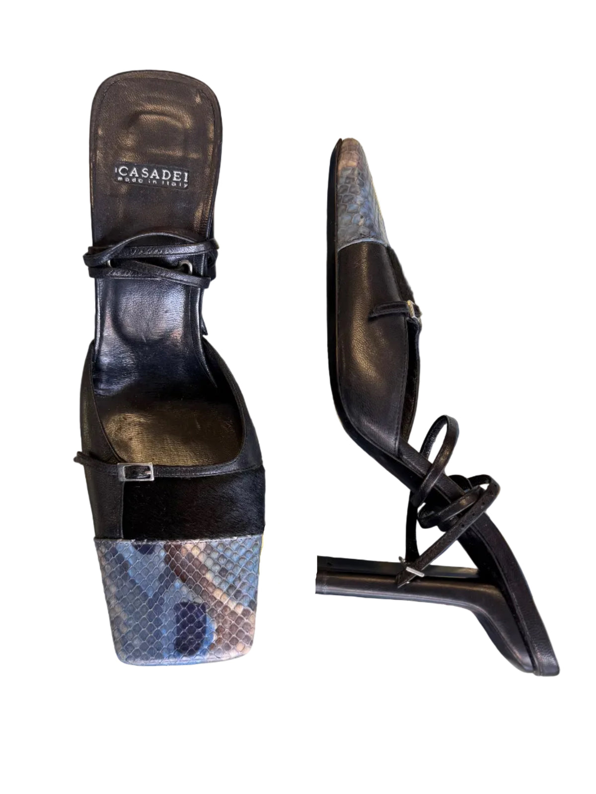 Sandali con tacco Casadei pitone e cavallino 90s nuove