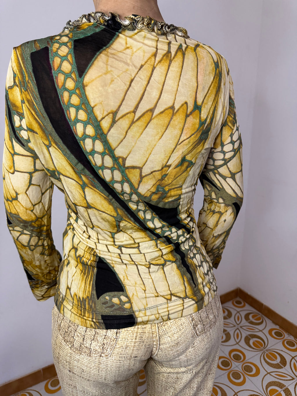 Top squame cocco giallo Roberto Cavalli Just 2000”