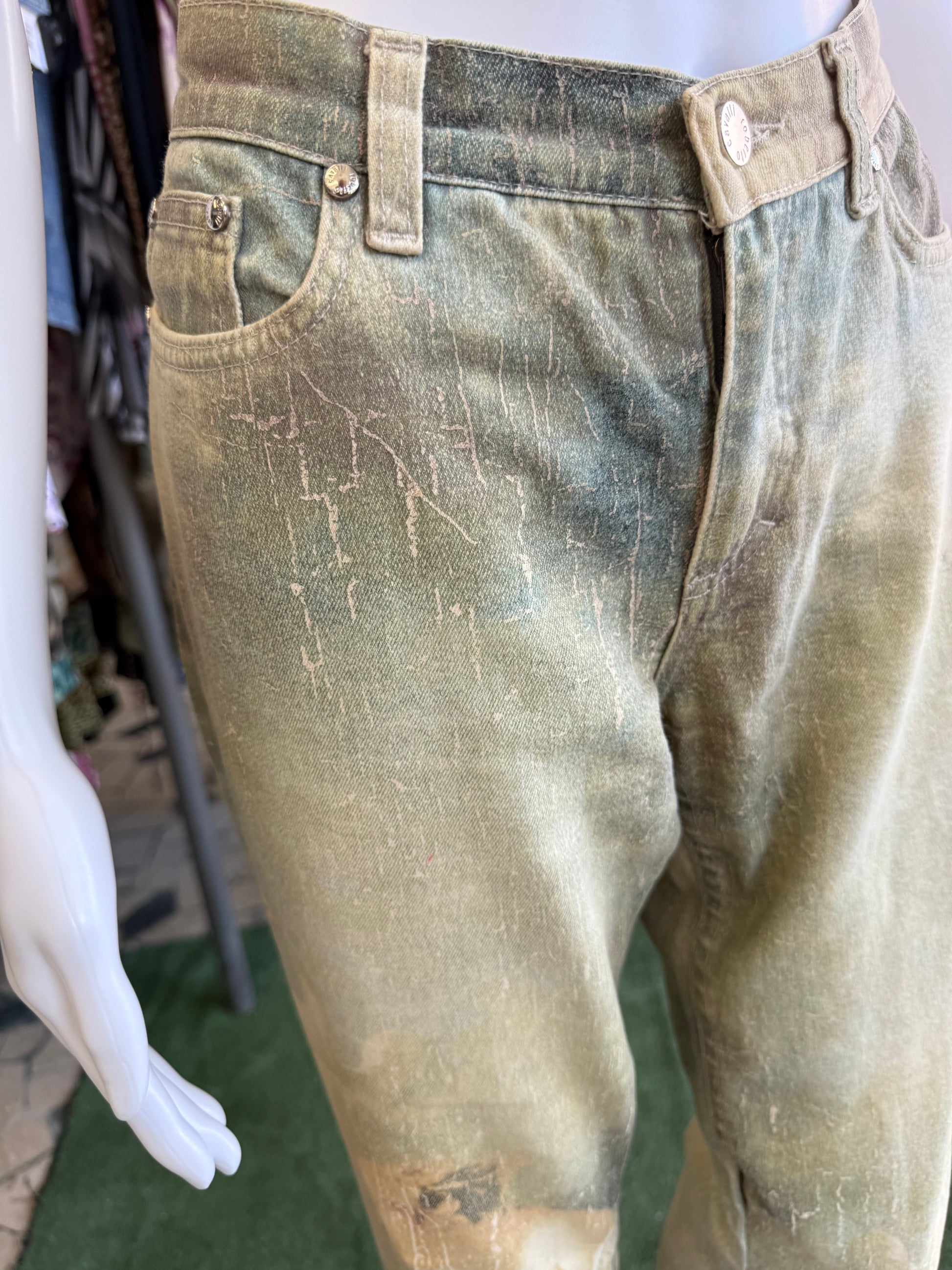 Jeans Roberto Cavalli rinascimentale quadro verde 90s