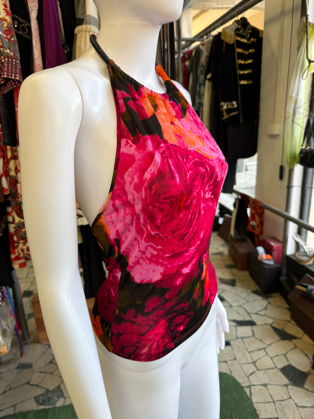 Top Versace fiori con collana 90s