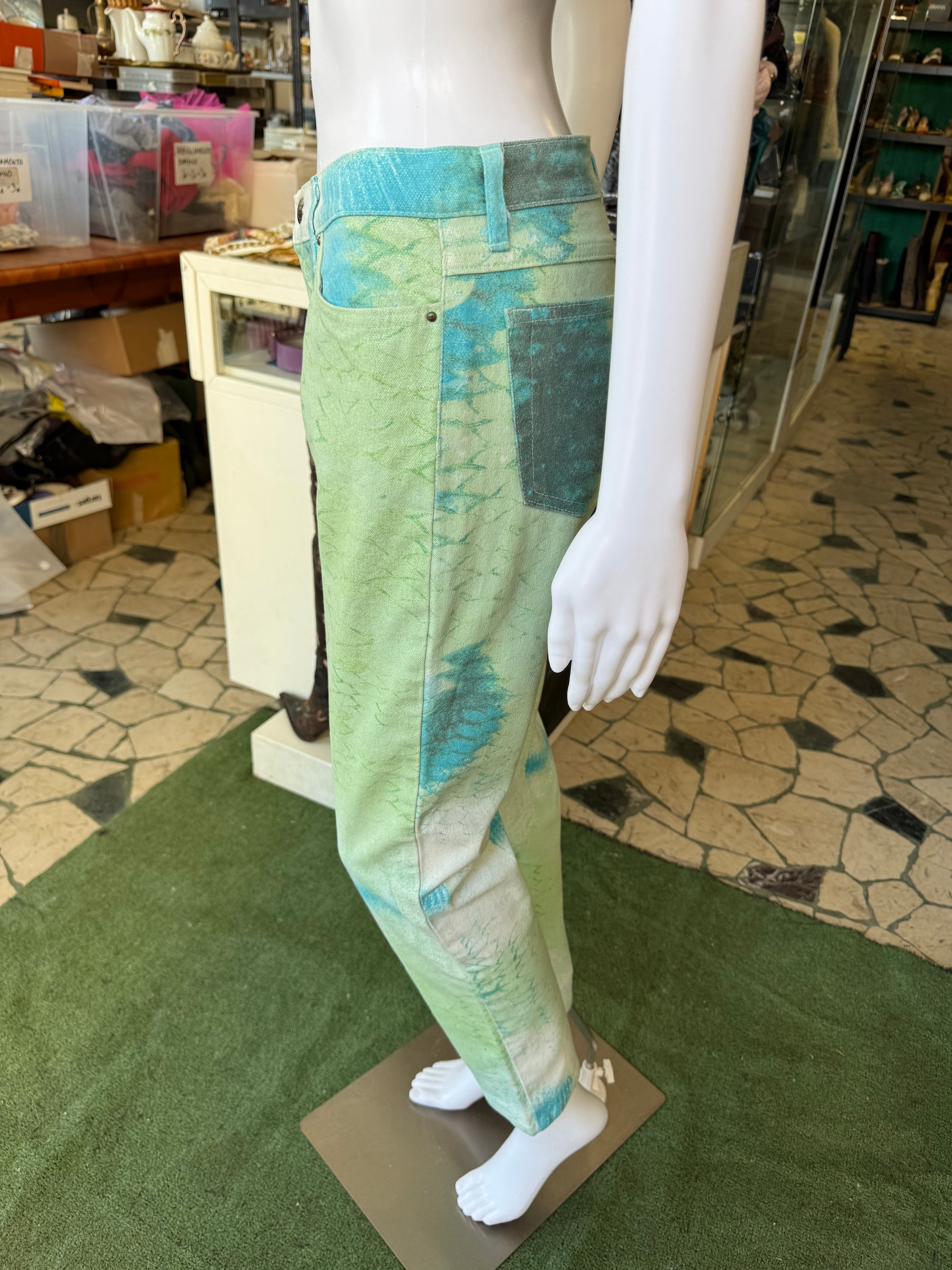 Jeans Roberto Cavalli green fish 2000s