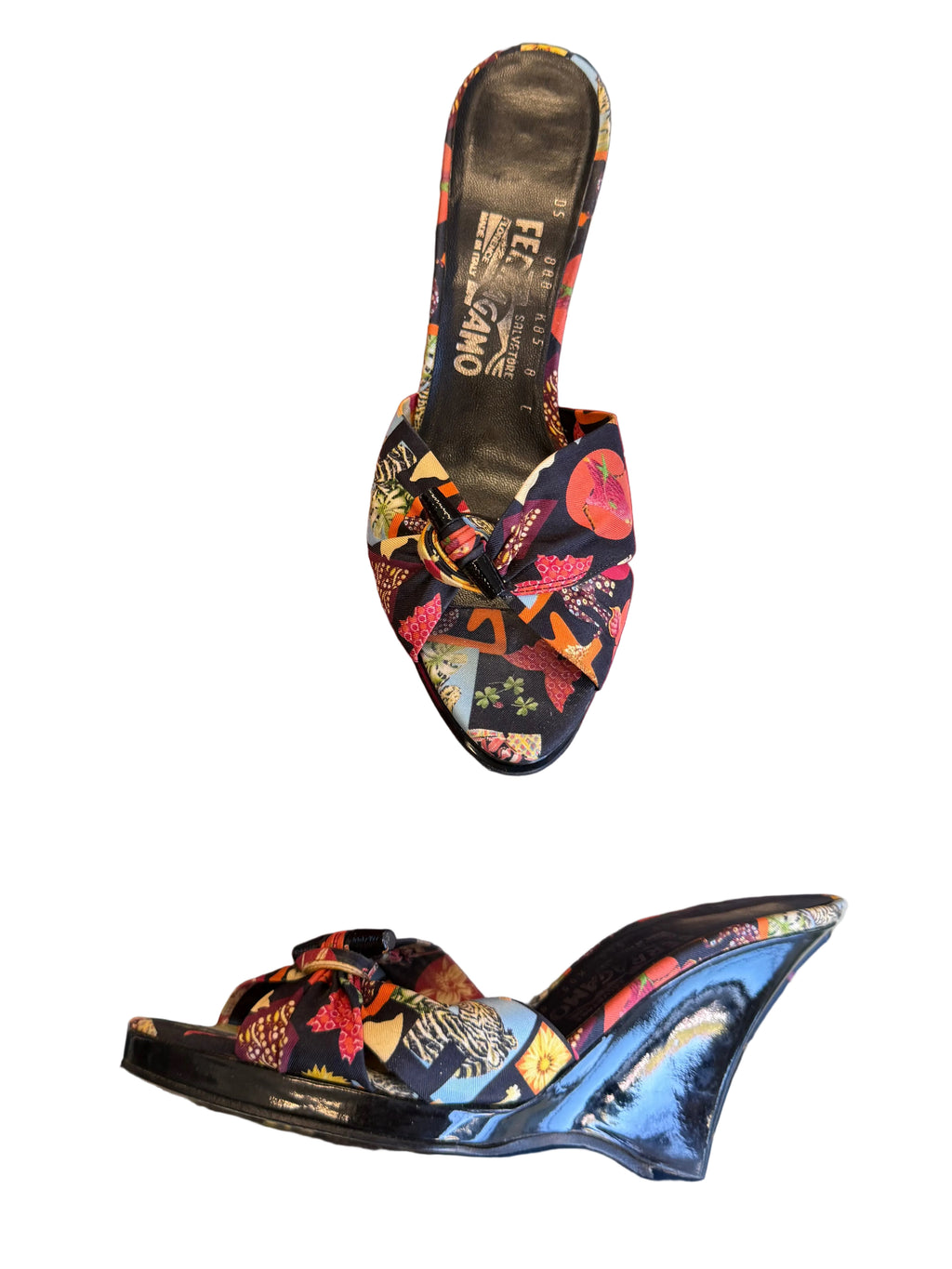 Sandalo zeppa Salvatore Ferragamo animali 00s