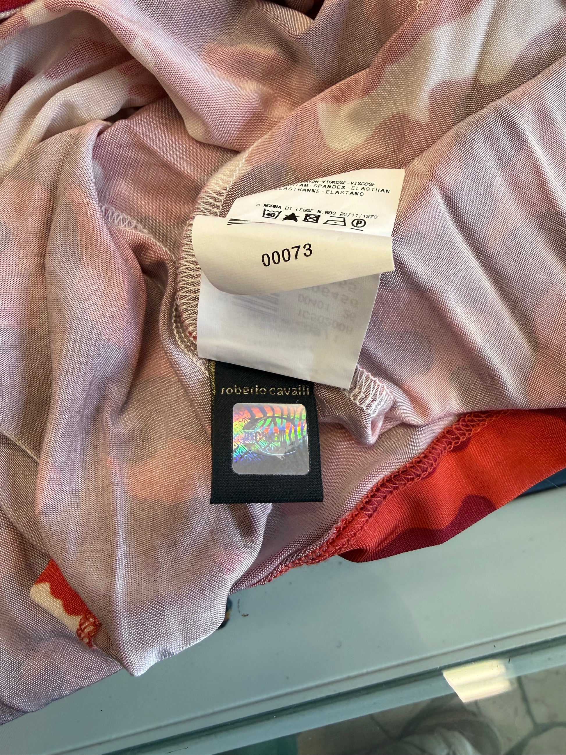 Abito Roberto Cavalli mimetico rosso 2000s