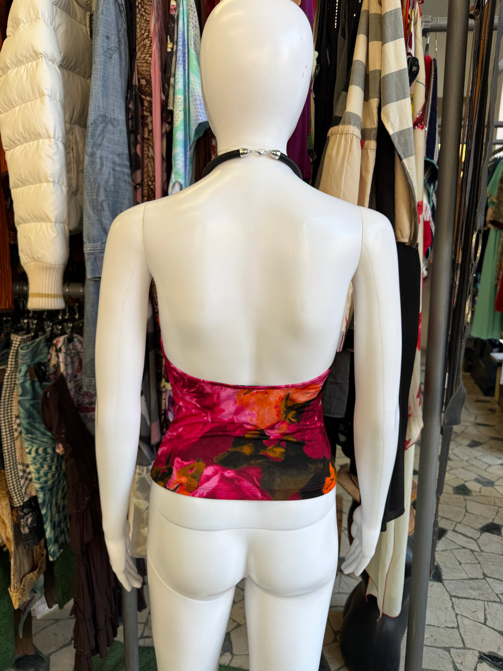 Top Versace fiori con collana 90s