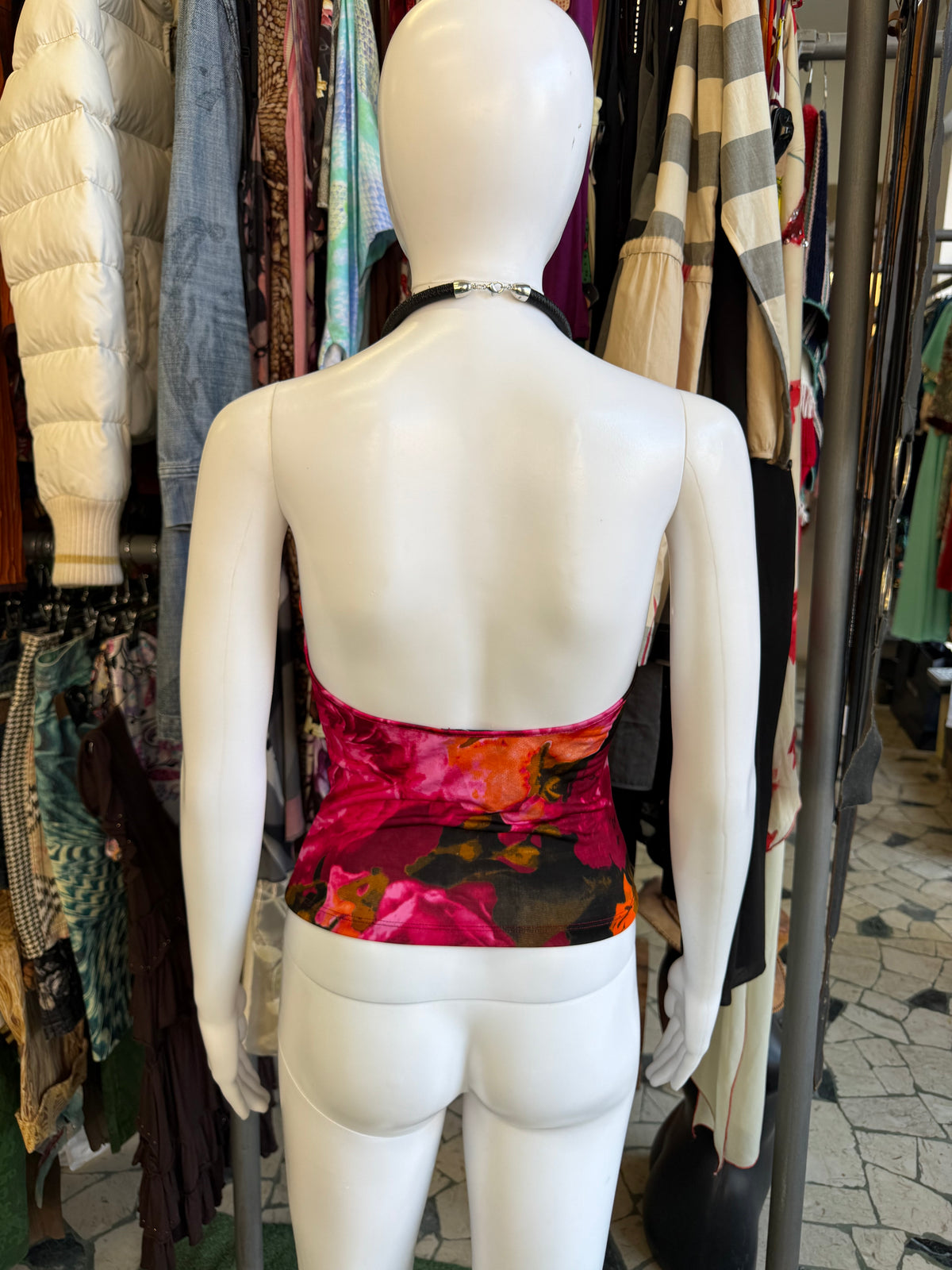Top Versace fiori con collana 90s