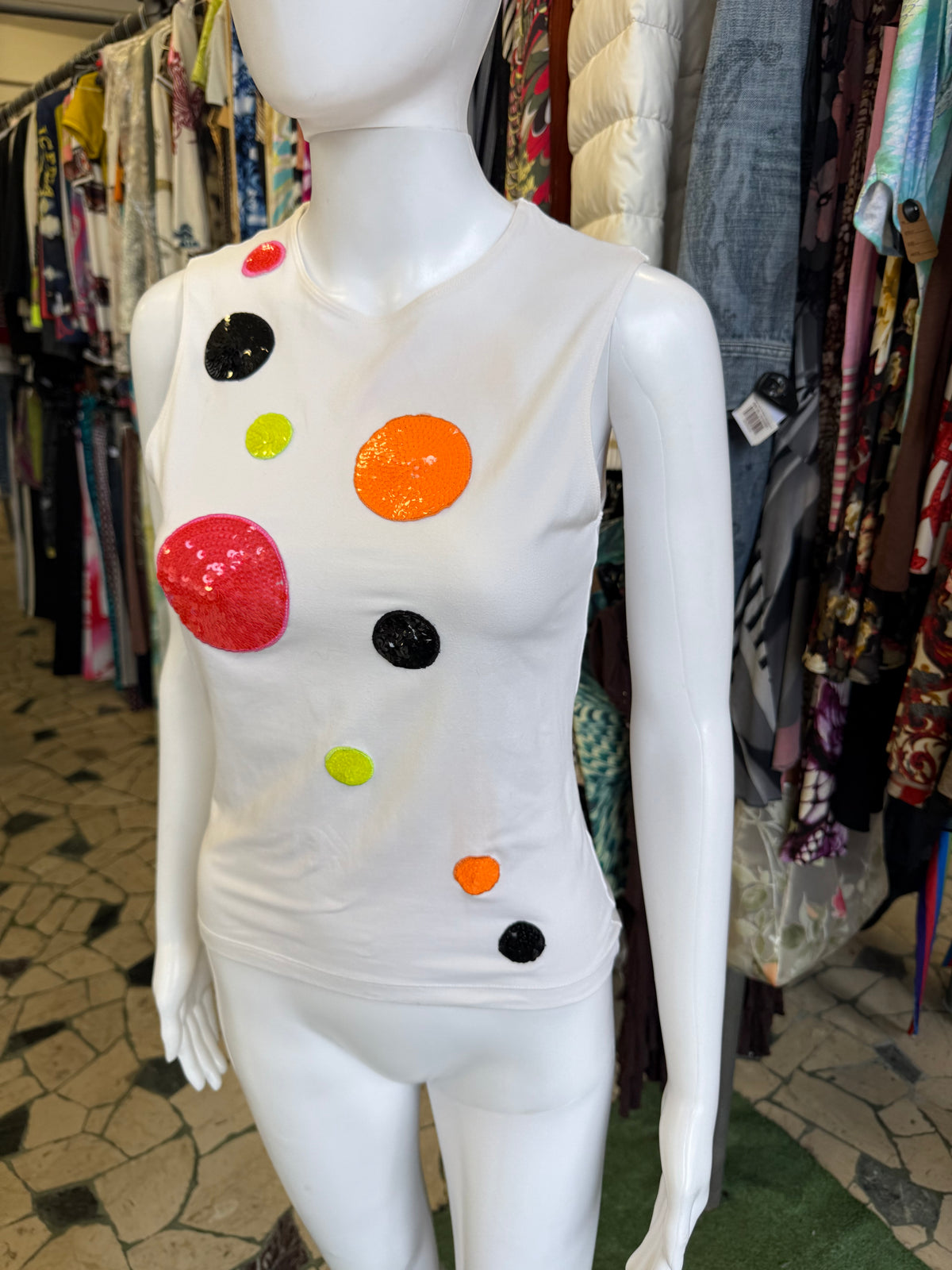 Top Moschino pianeti in paillettes 90s
