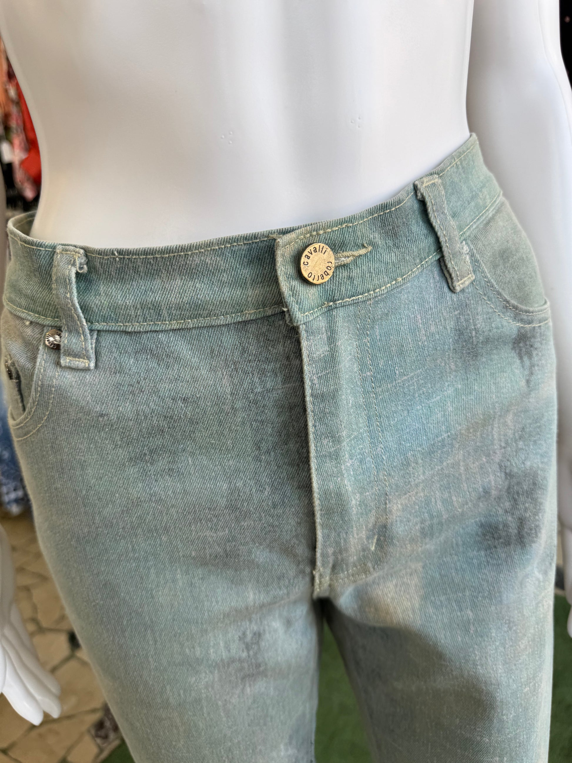 Jeans Roberto Cavalli rinascimentale quadro azzurro 90s