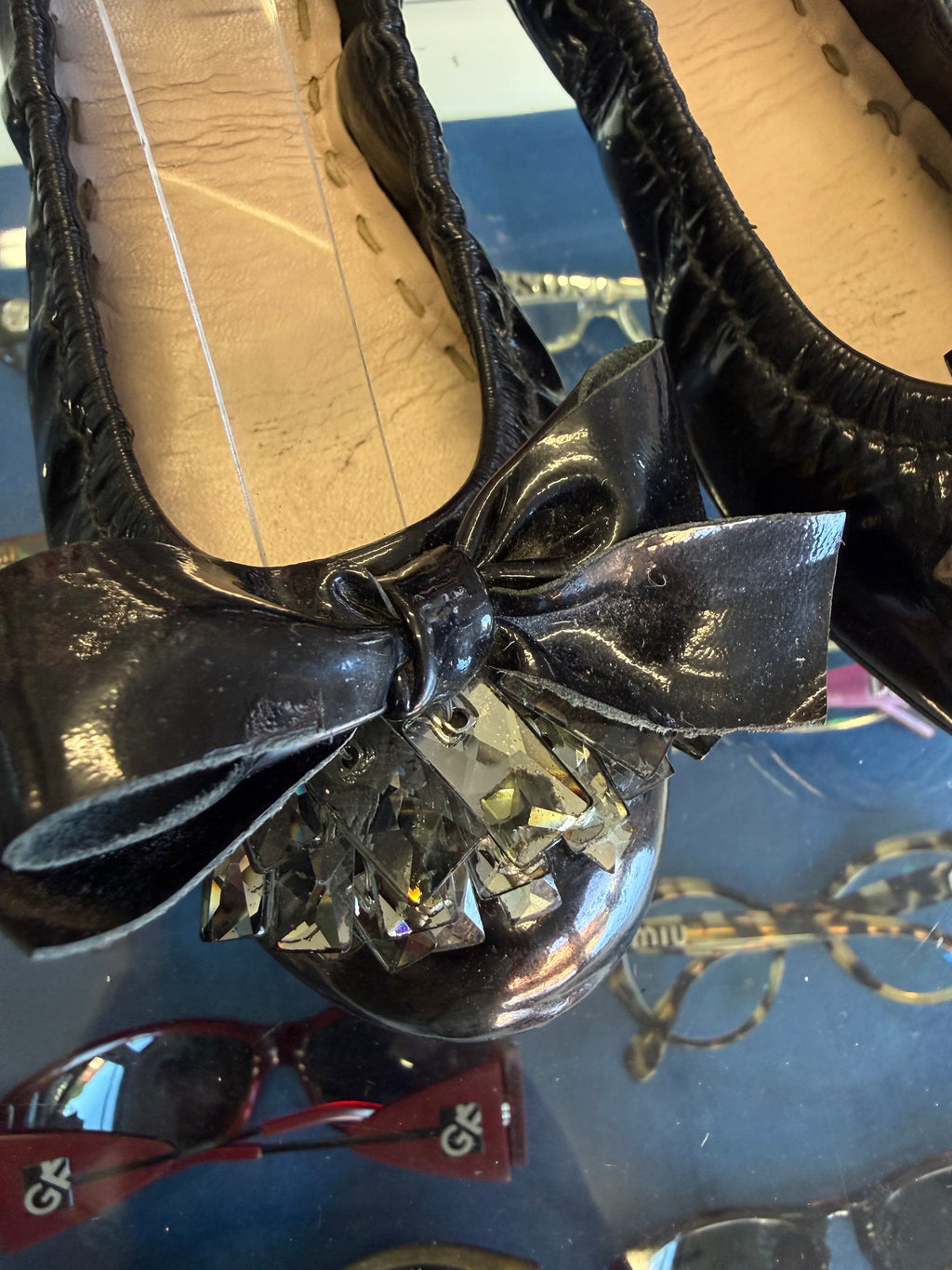 Ballerine Miu Miu pelle e cristalli 00s