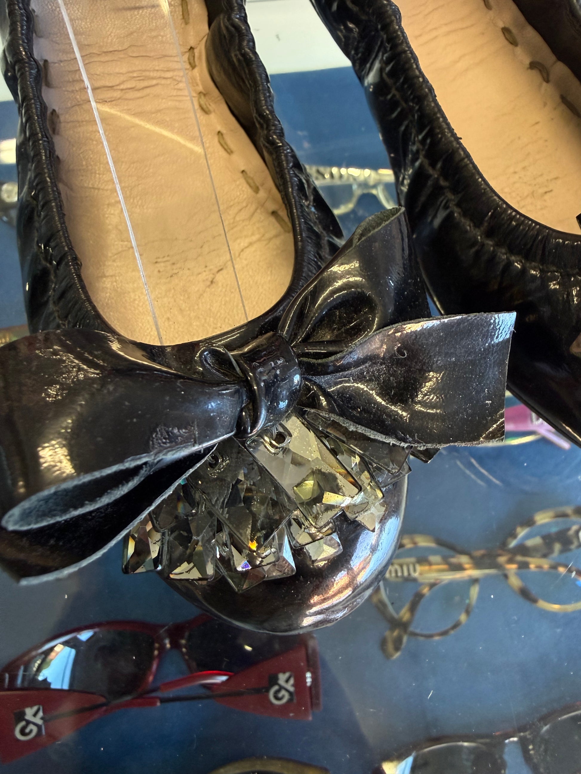 Ballerine Miu Miu pelle e cristalli 00s